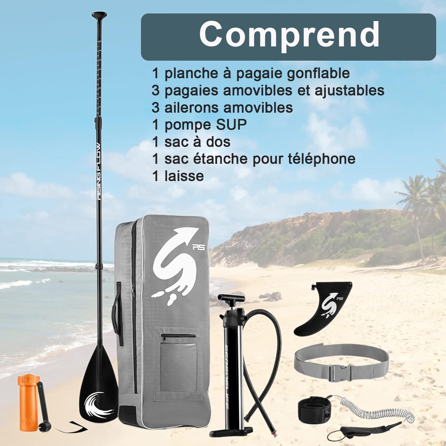 SereneLife Stand Up Paddle Gonflable Adulte 6” – Planche de Paddle avec Accessoires Sup, Sac de Transport, Pont Antidérapant, pour Mer, Lac, Rivière