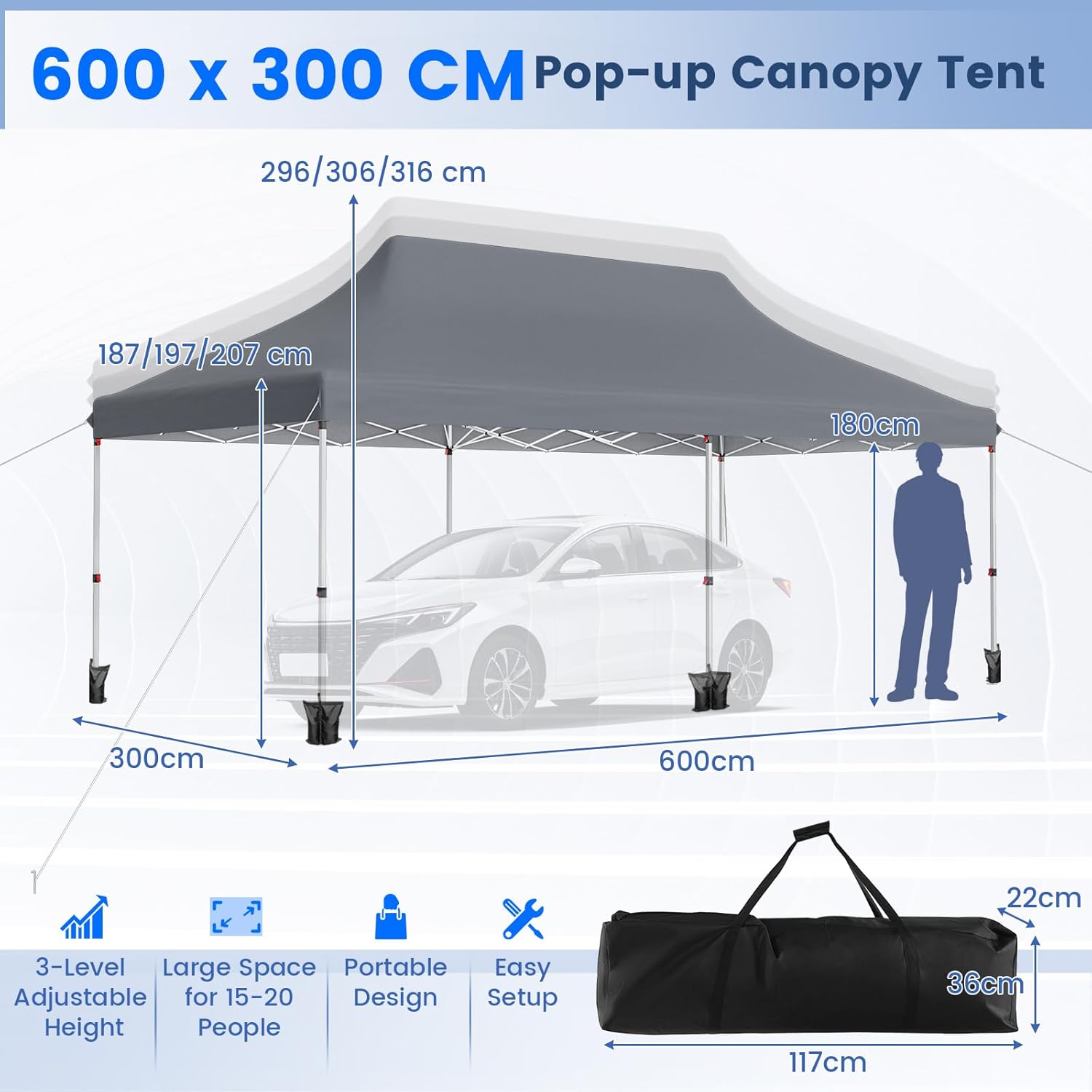 GOPLUS - Barnum pliant 3x6m, imperméable, sac transport, gris