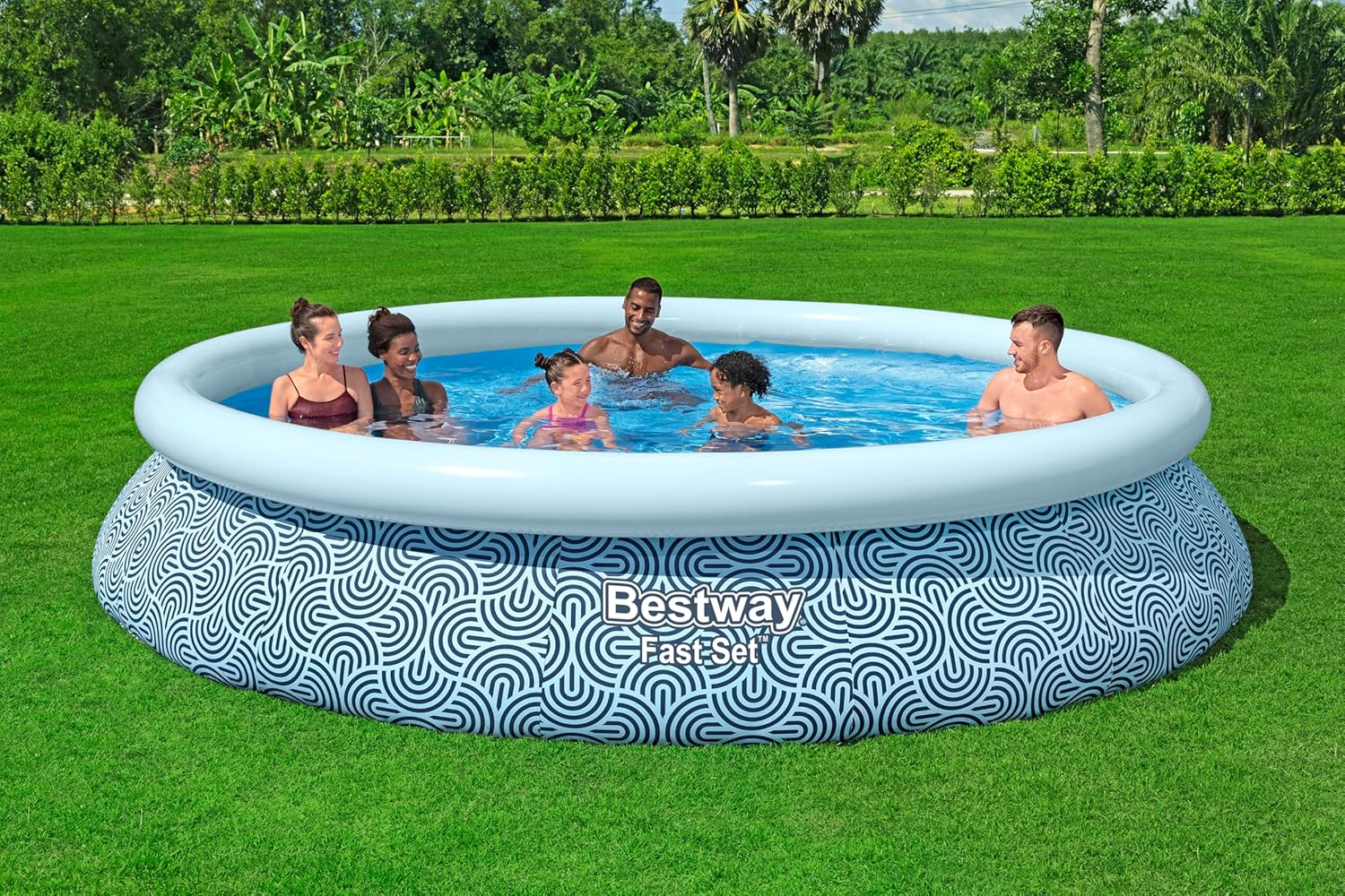 Bestway - Fast Set - 396x396x84 cm - Piscine gonflable ronde, gris