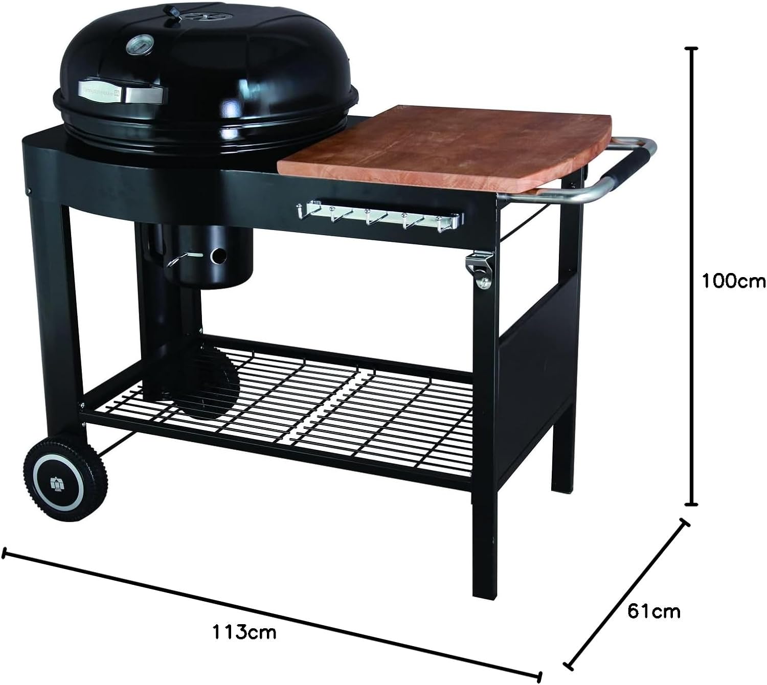 Tarrington House - Barbecue Calgary - acier/bois - couvercle thermomètre, tablettes, 2 roues, noir