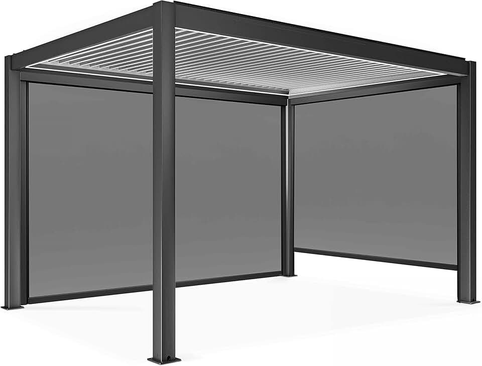 Oviala - Pergola bioclimatique motorisée autoportée 3x4m, LED, stores