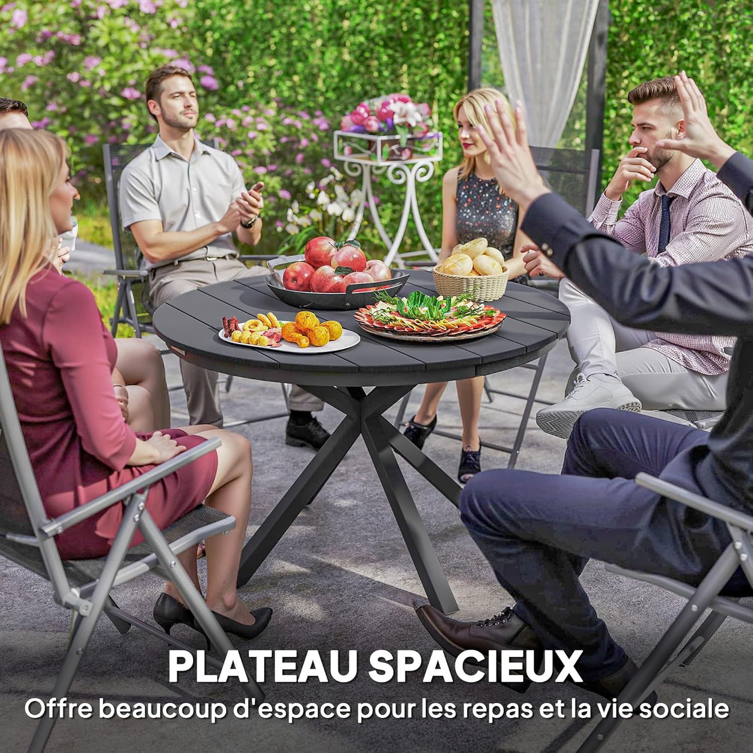 Outsunny - table ronde jardin série aluminium Ø118cm plateau effet bois