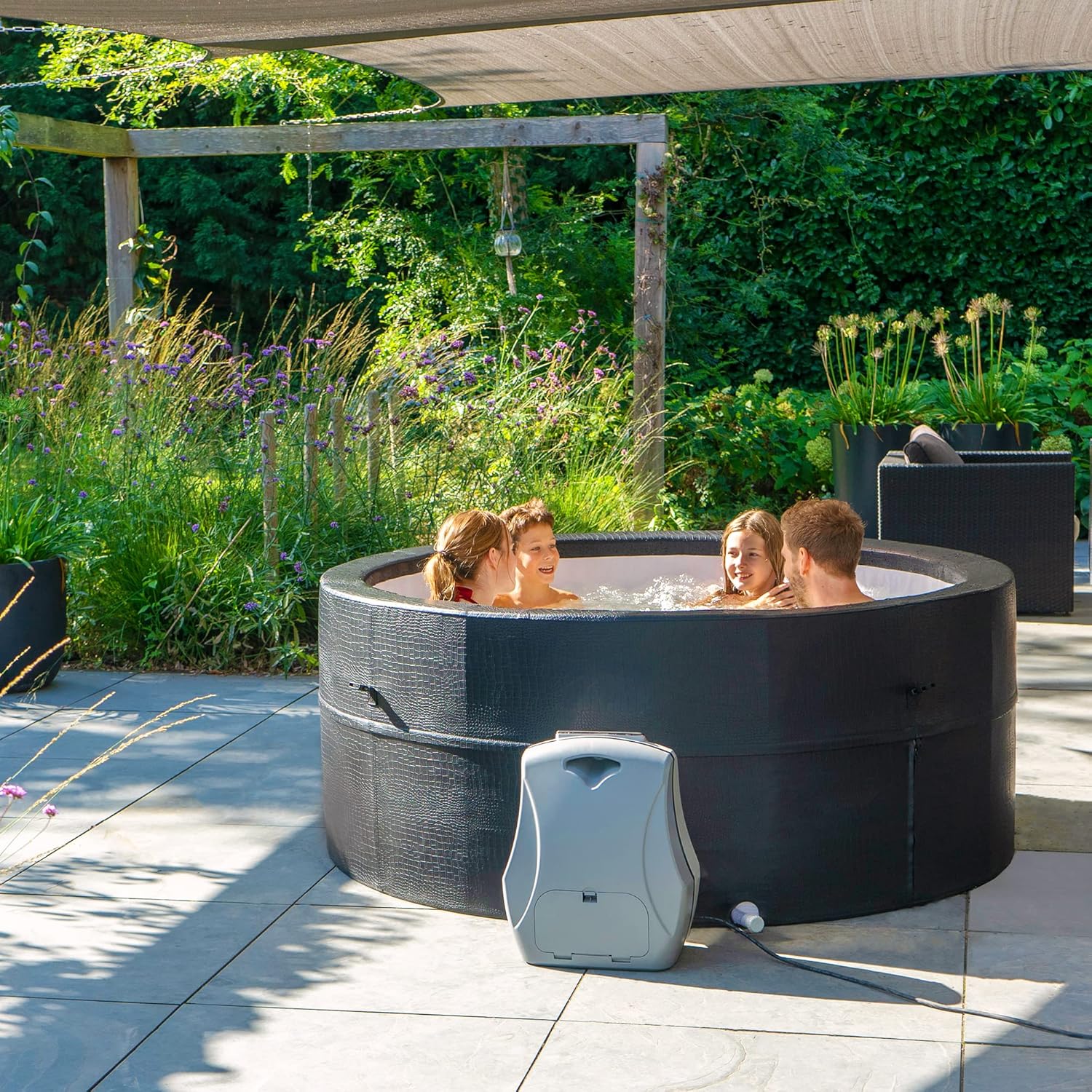 EXIT Toys - Leather Premium Spa extérieur 184x73cm - 4 places, chauffage, 120 jets air
