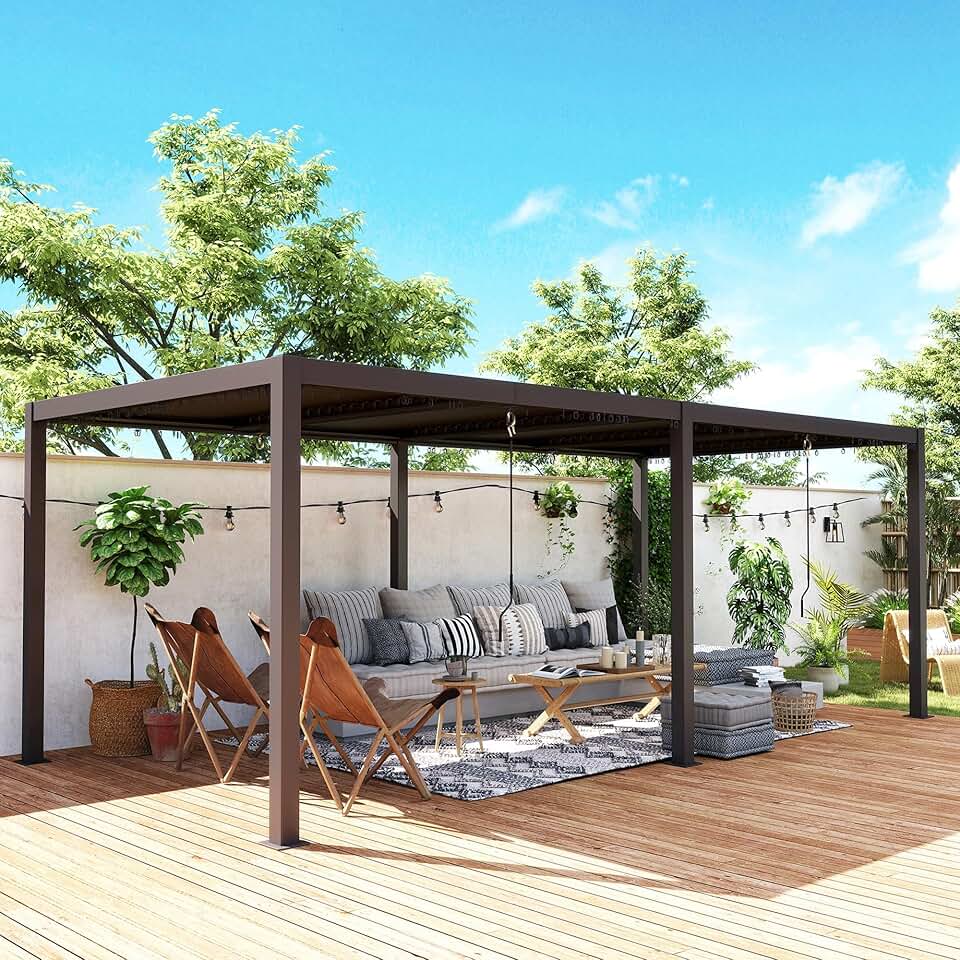 Outsunny - Pergola bioclimatique 3x6m - aluminium, toit réglable, persiennes, crochets