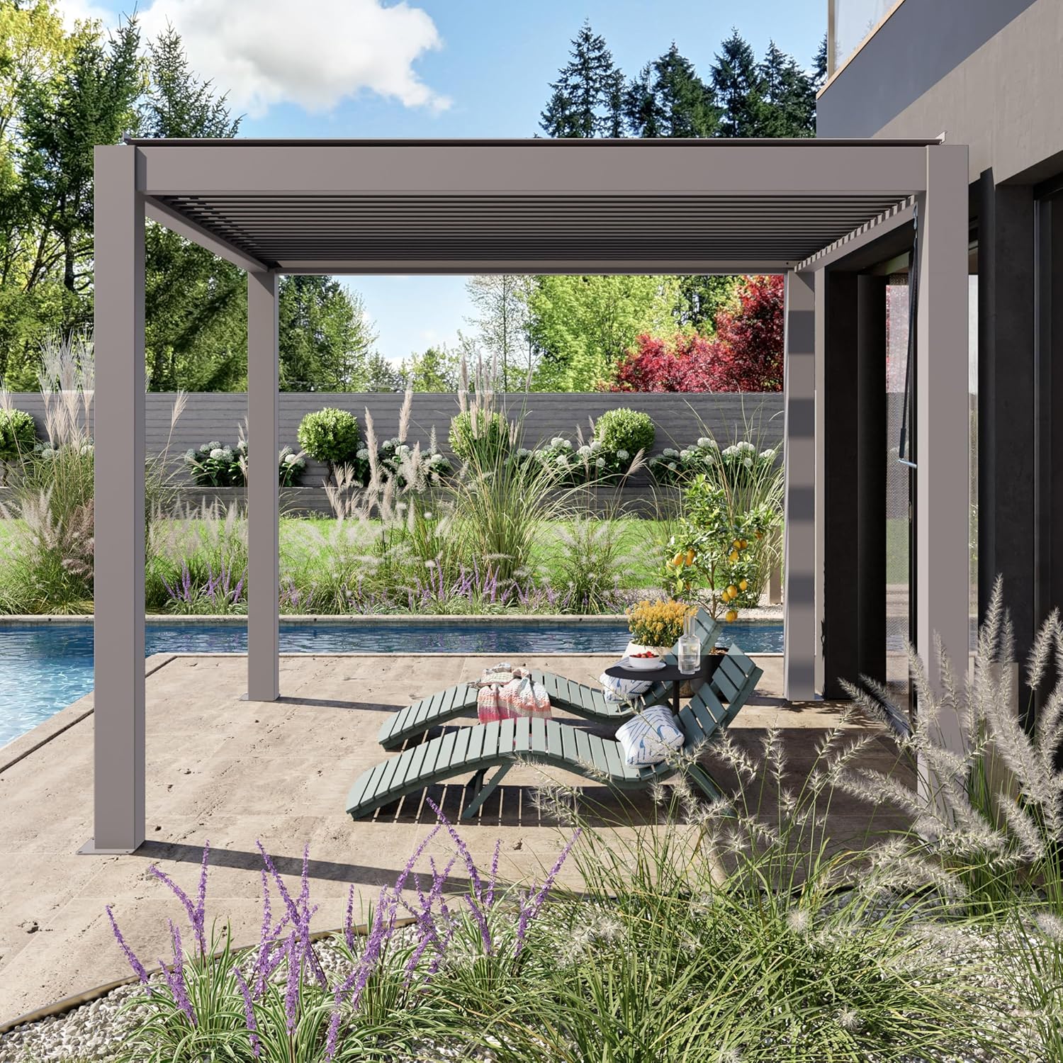 PRIMEYARD - Pergola 3x3 m aluminium, lames orientables, gris