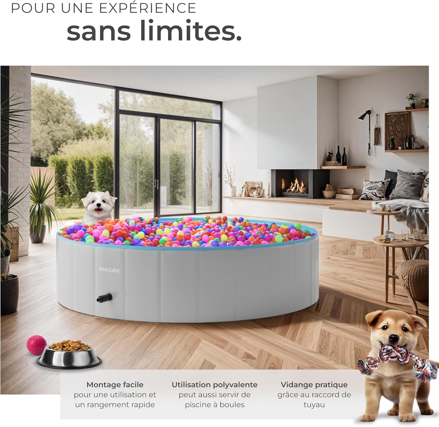 tectake® Piscine pour Chien Piscines a Balle Piscine autoportée Pliable Ø120cm Jeu Exterieur & intérieur pour Chien & Chat Jouet pour Chiens Jeux d'eau Jardin Salon