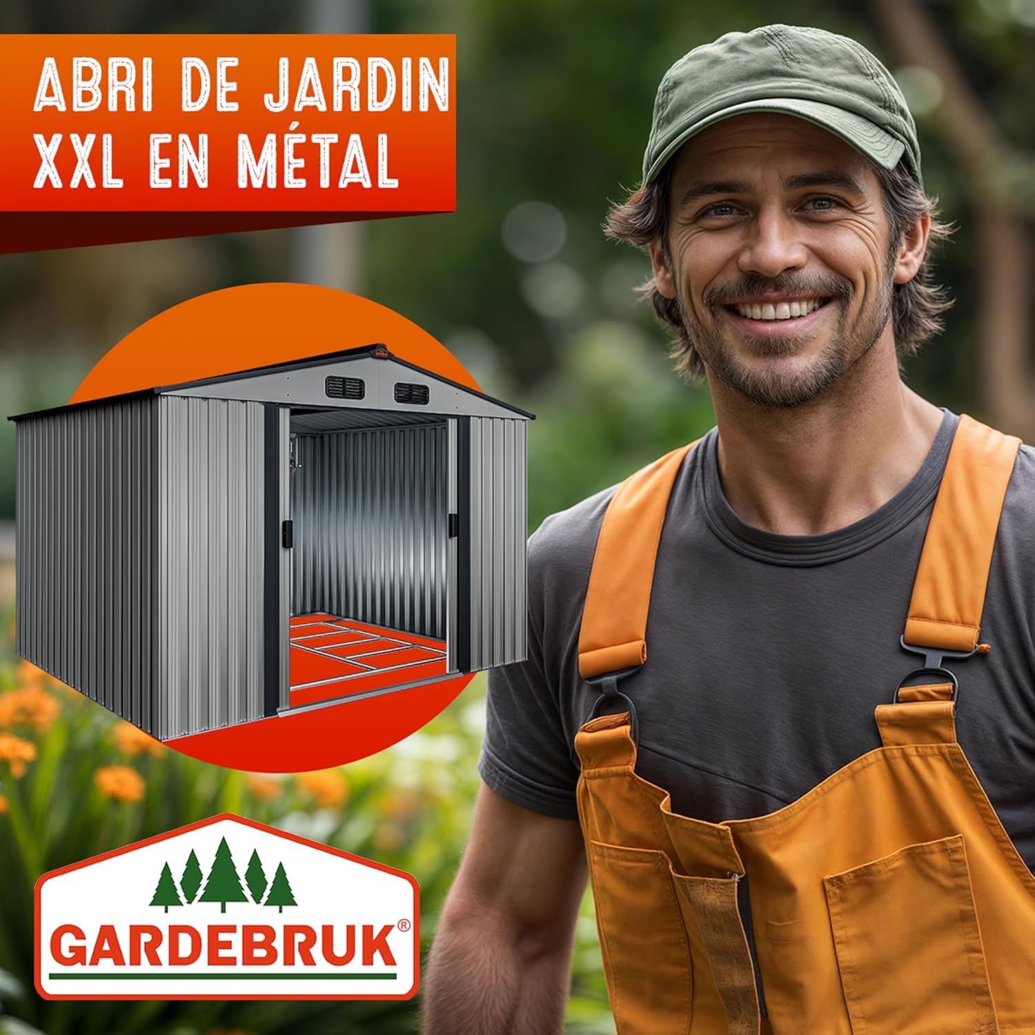 GARDEBRUK - Abri de jardin métal XXL - 260x205x180cm - Porte coulissante, fondation, 9m³