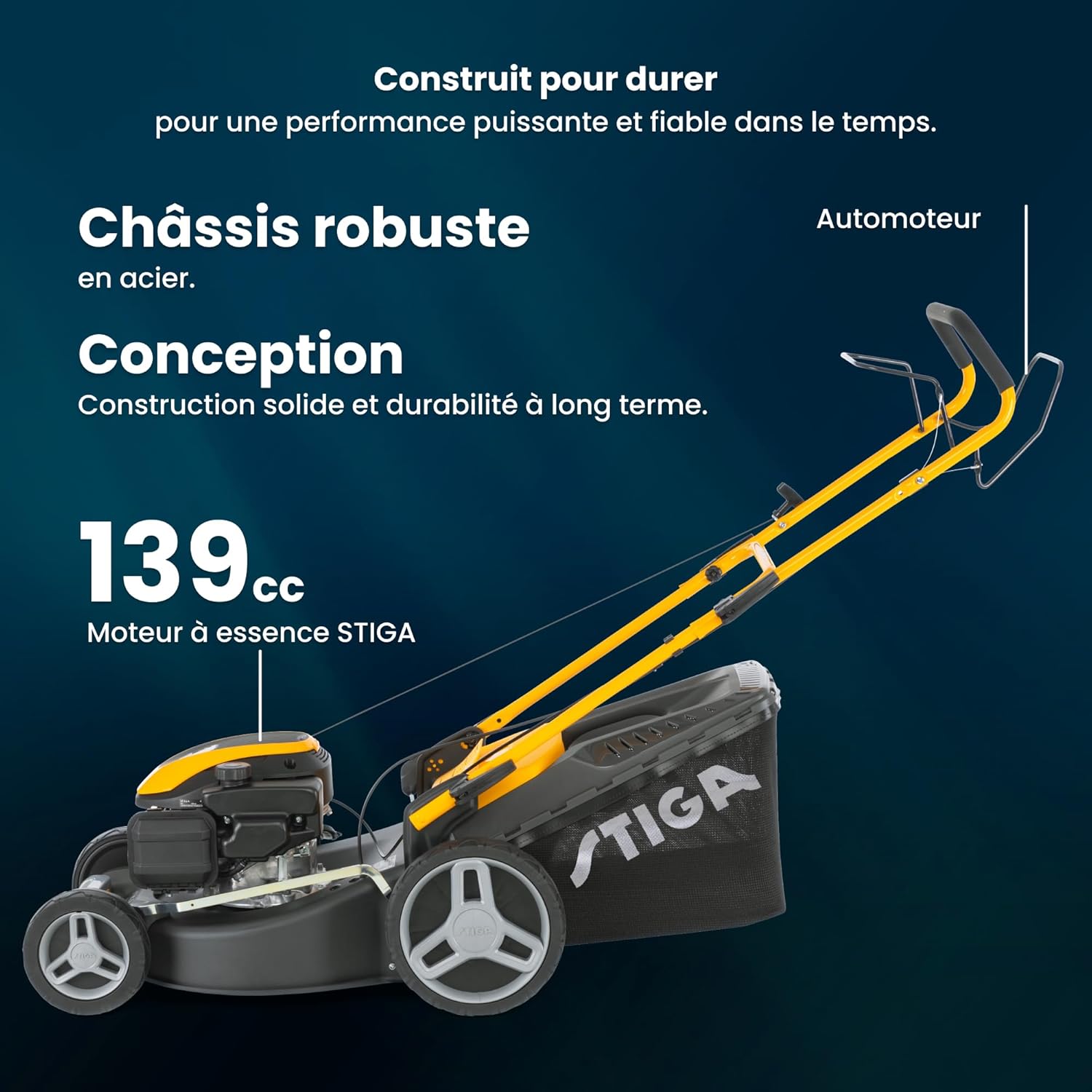 STIGA Combi 48 S Tondeuse Thermique, 139 cm³, 46 cm – Bac 60 L, Mulching Intégré, Réglage 6 Positions – Pelouses Jusqu’à 1 200 m², Gris