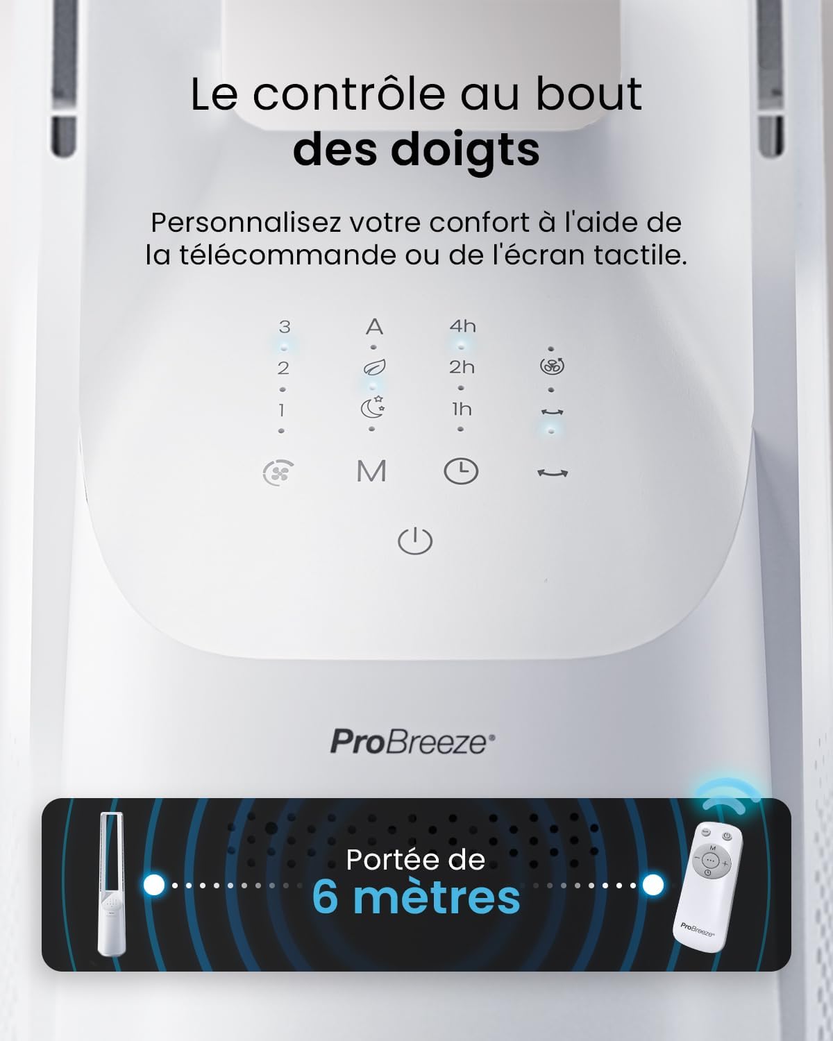 Pro Breeze - Ventilateur colonne, 101 cm - 6 vitesses, oscillation 60°, silencieux