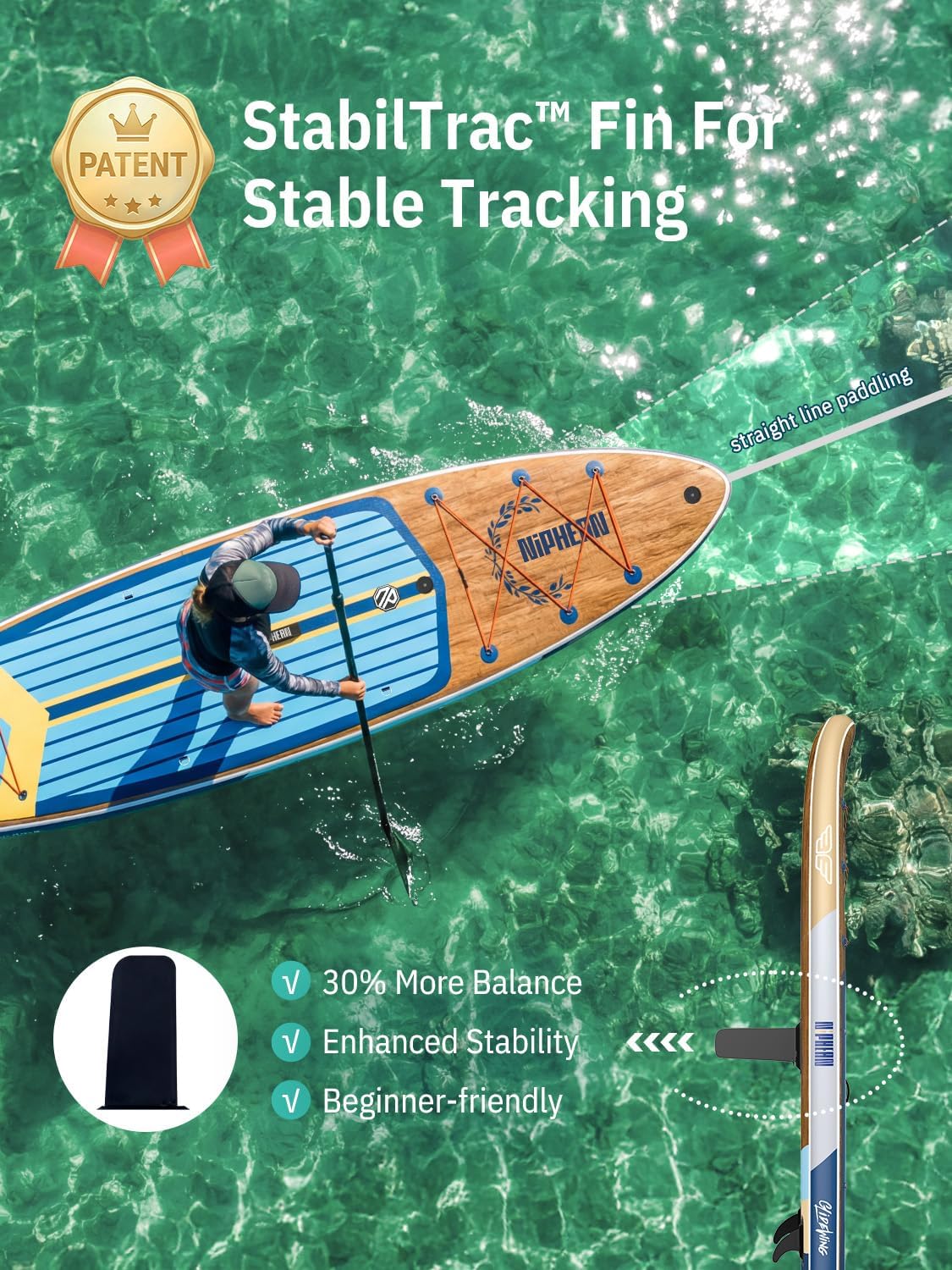 Niphean - Paddle gonflable XL - 2+1 personnes - housse étanche, aileron stable