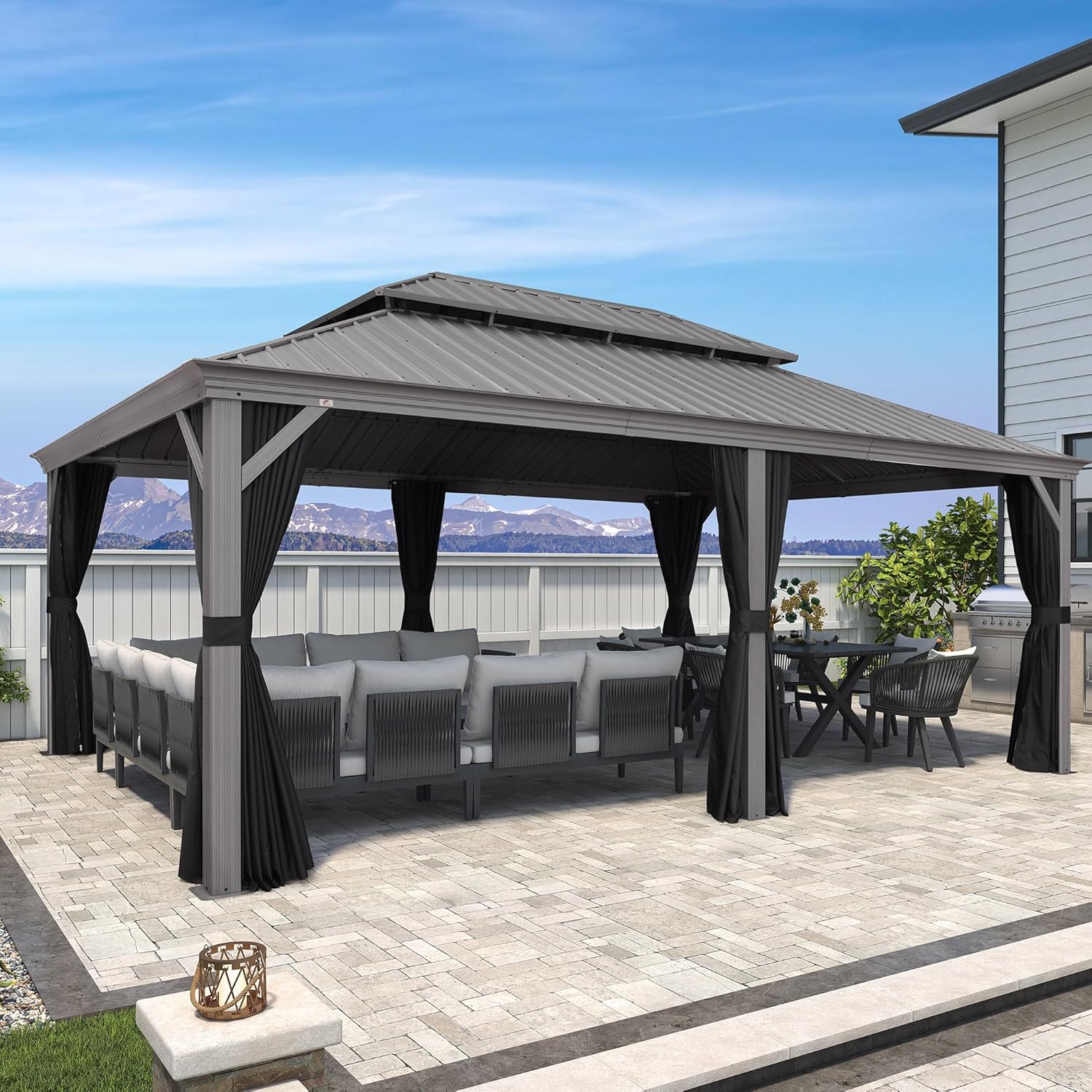PURPLE LEAF - tonnelle double toit - 4,25x6m - alu, moustiquaire, rideaux
