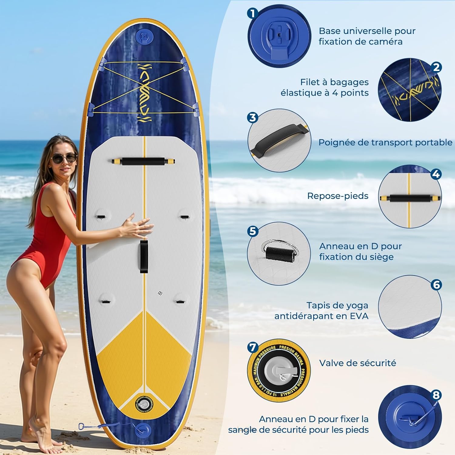 Devoko - Planche de paddle 320cm - siège, sup 2-en-1, 130kg charge