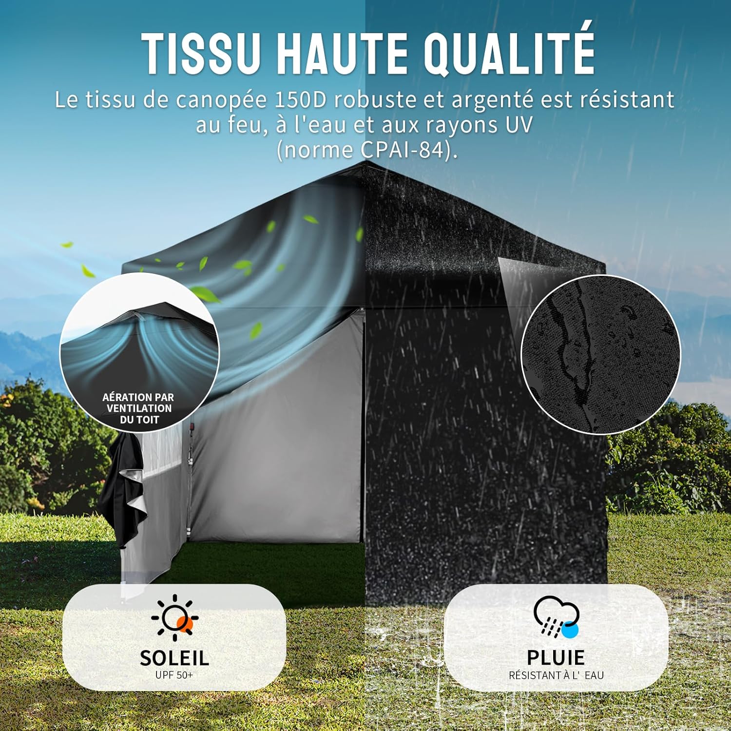 Crown Shades - Tonnelle pliante 3x3m imperméable, P/Pop-Up, 4 parois amovibles, Sac, UPF 50+ - CN0032