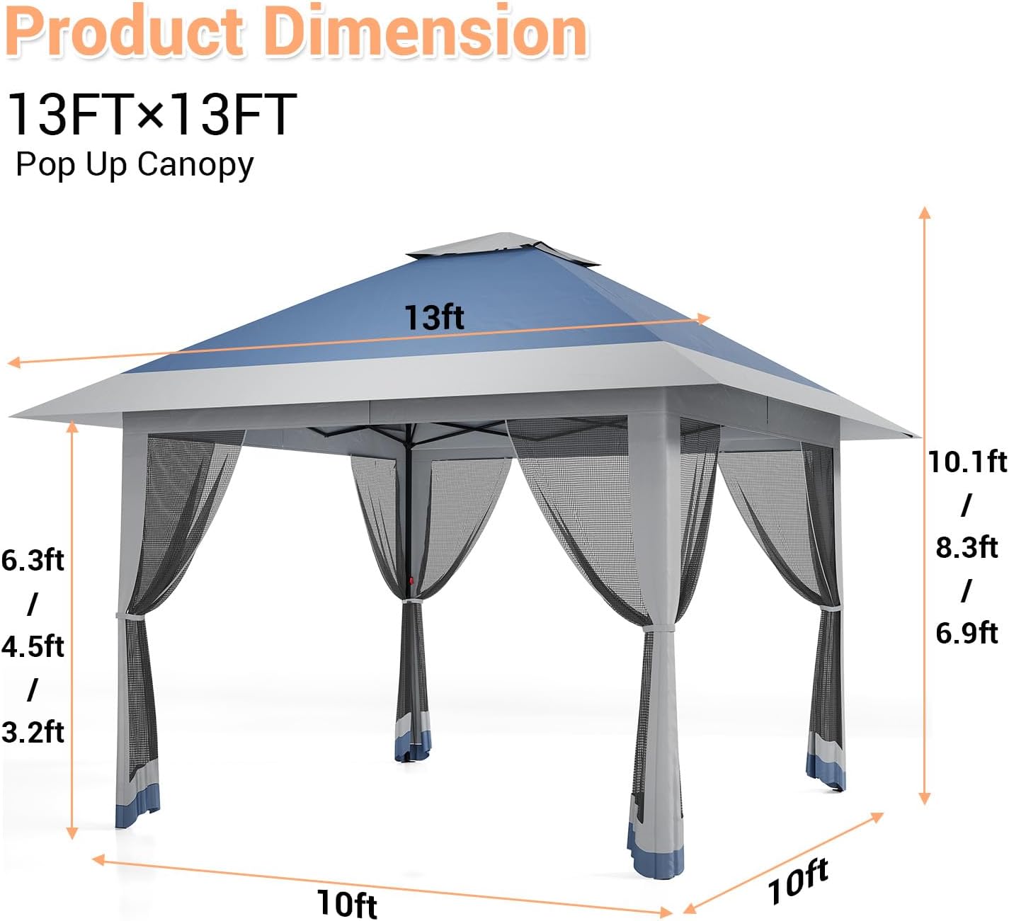 Garvee - Tonnelle pop-up série jardin - 3,96x3,96m - toit double imperméable, moustiquaire, hauteur réglable