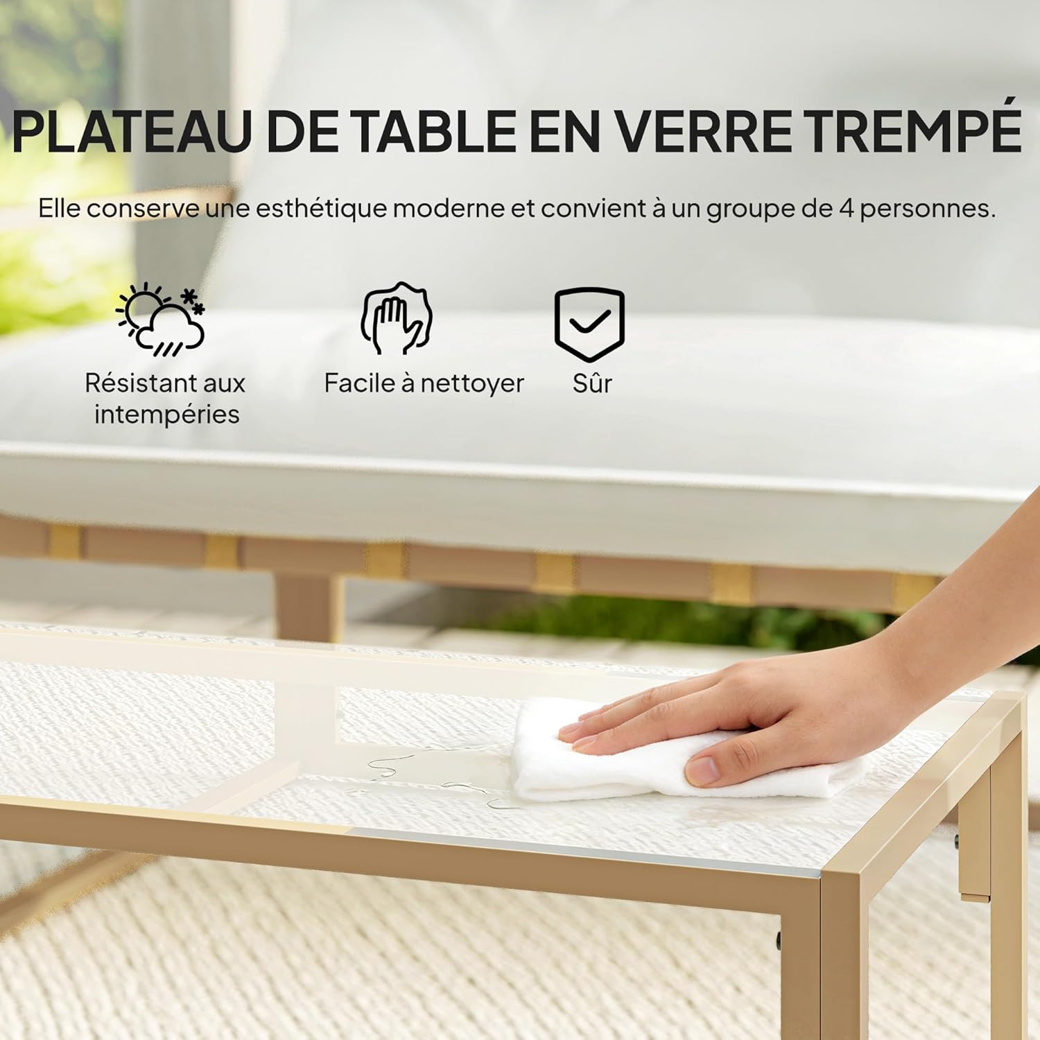 Outsunny - Salon de jardin 4 pcs - cadre acier, coussins 15cm épais