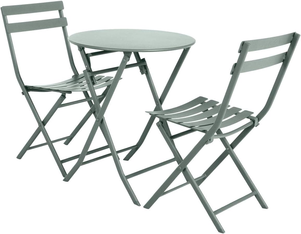 Hespéride - Greensboro - Ø60 cm - Table de jardin pliante acier vert 2 places