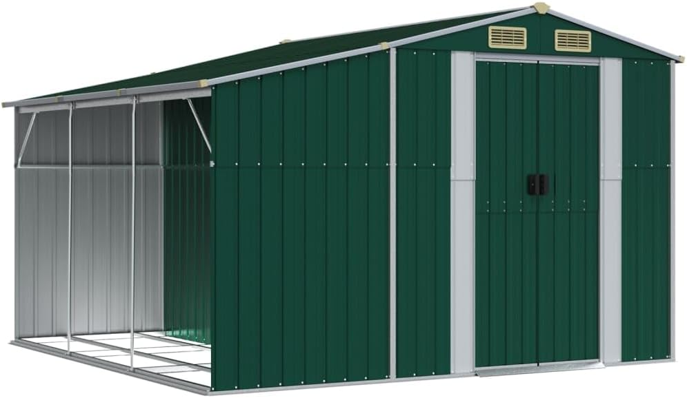 vidaXL - Cabane à outils, toit incliné, acier, 277x279x179 cm, vert