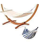 BELONID Hamac avec Support en Bois, 2 Hamacs Inclus, Supporte 200 kg, 320×120×120 cm, Ajustable e...