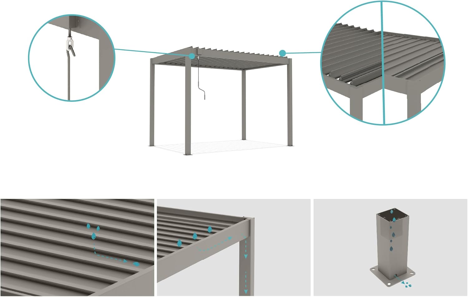 CAZEBOO - Piana - 3x2m - Pergola alu taupe, lames acier orientables