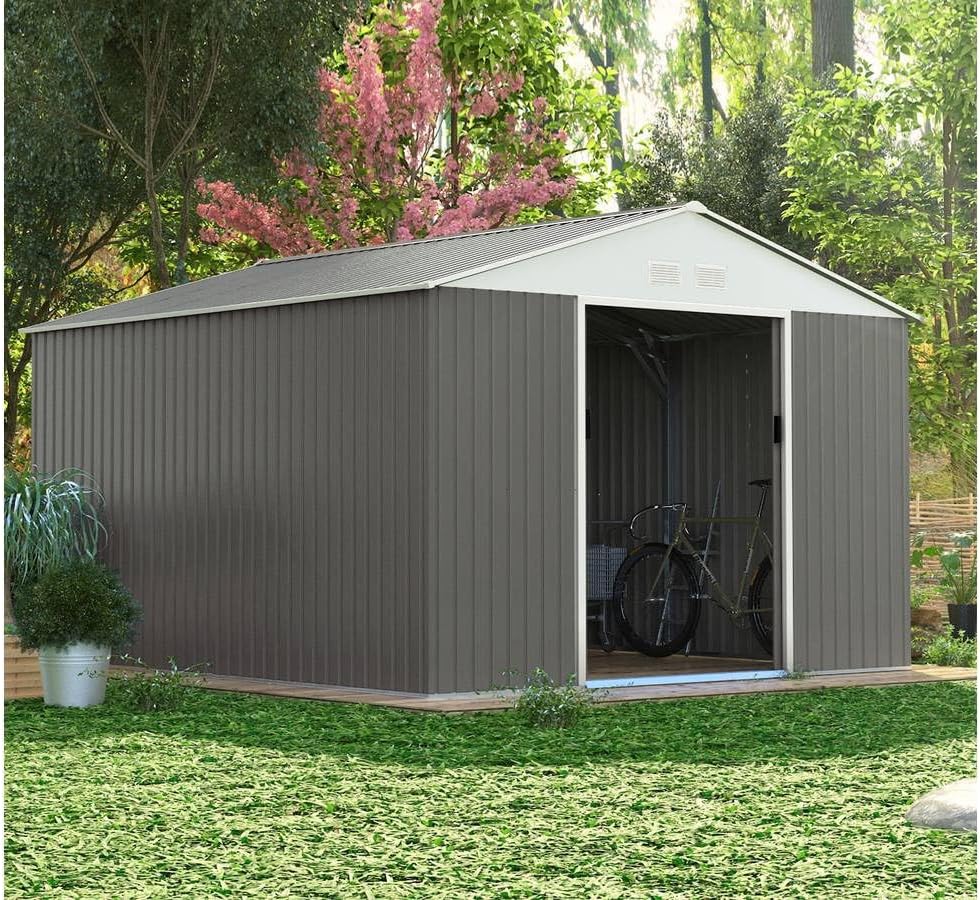 Viva Green - Dallas - 15,16 m² - Abri de jardin métal gris/taupe/blanc - 1299_74728