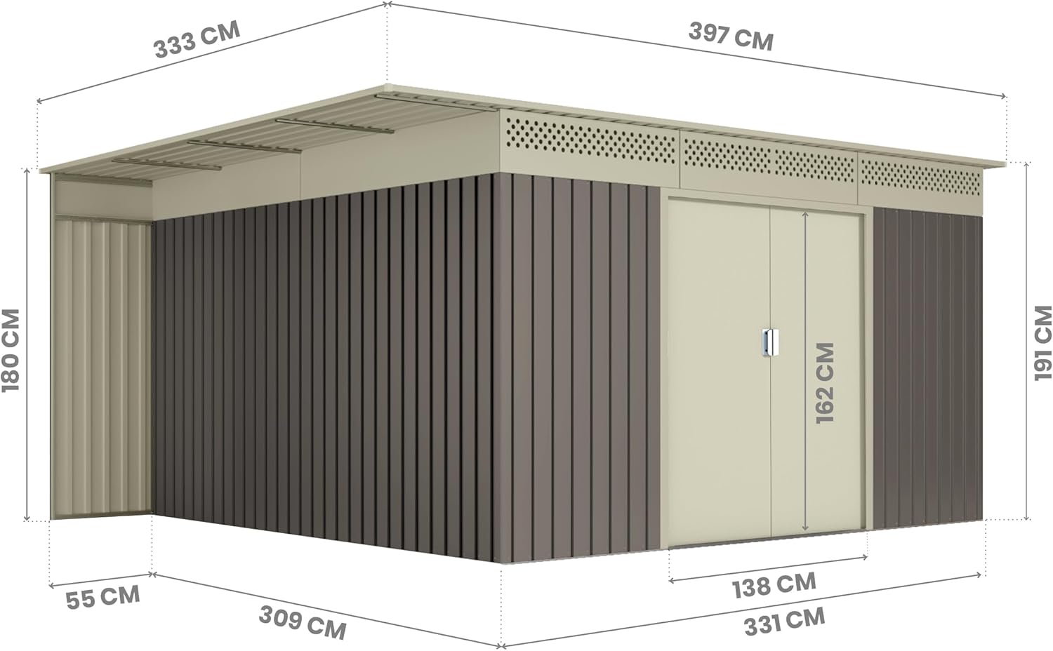 Hoggar - Uppsala Premium - 13.22 m² - abri jardin bois 10 ans 333x397x191cm
