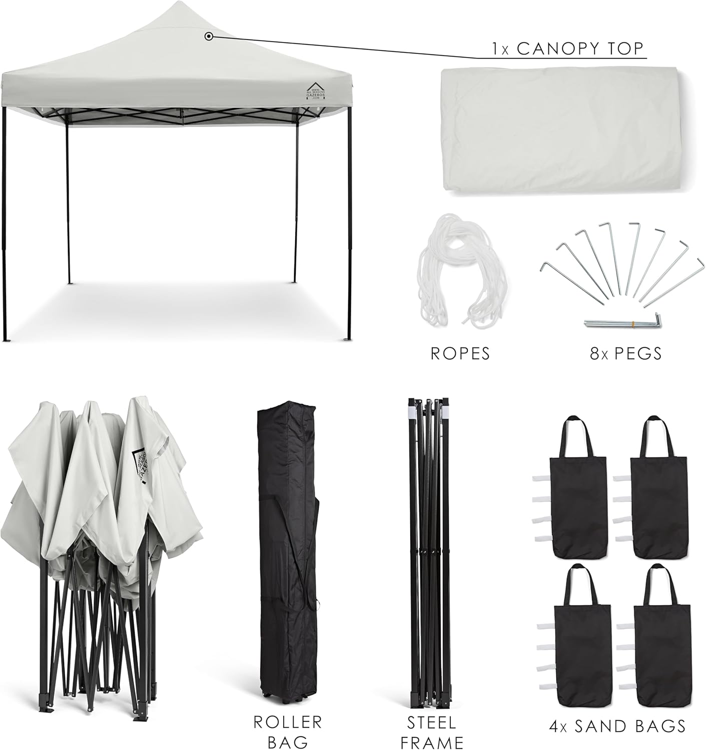 All Seasons Gazebos - Pop-up tonnelle série 3x3m - blanche, 100% imperméable