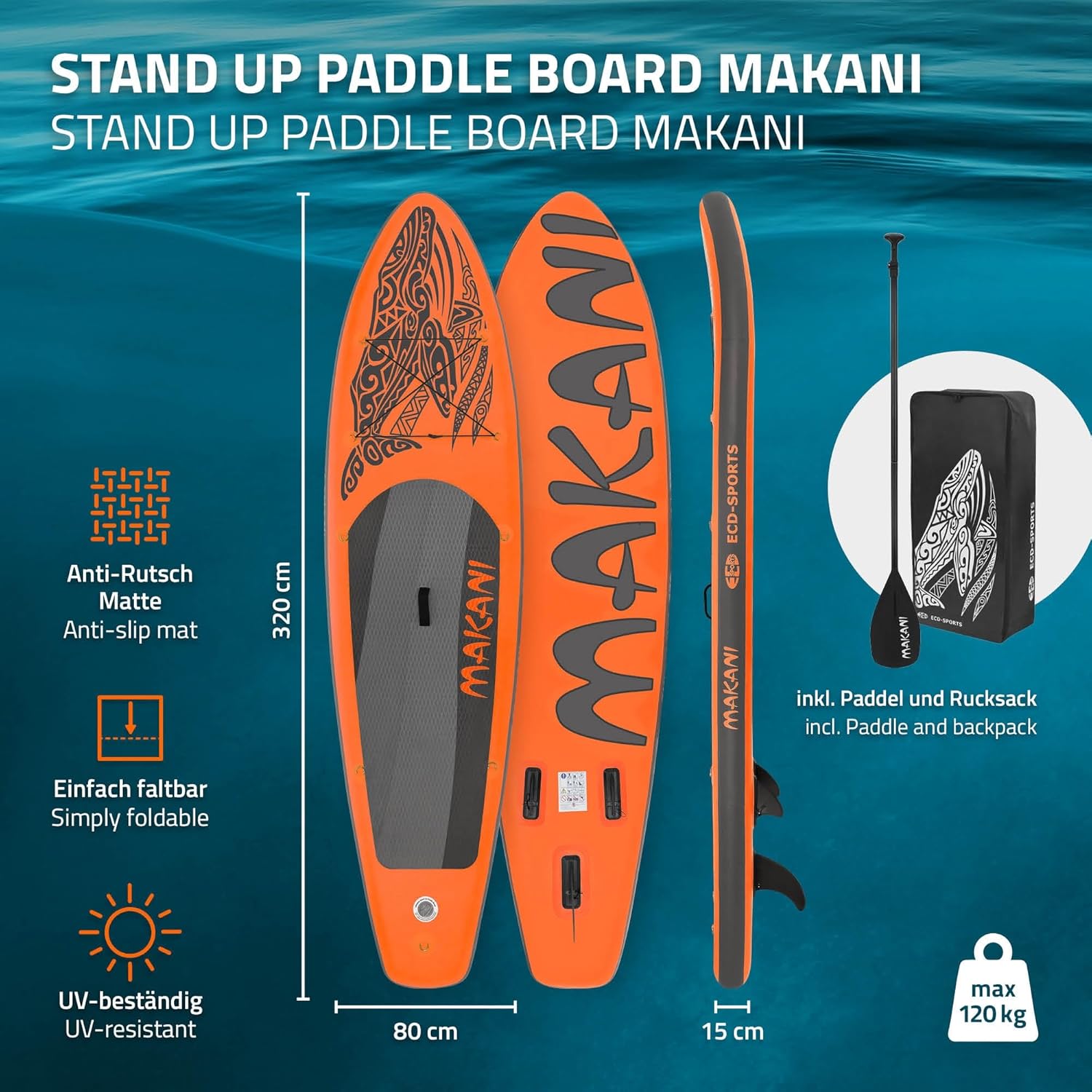 ECD Germany - Stand Up Paddle Série - 305/308/320/380 cm - PVC, 120/150 kg, ép. 10/15 cm