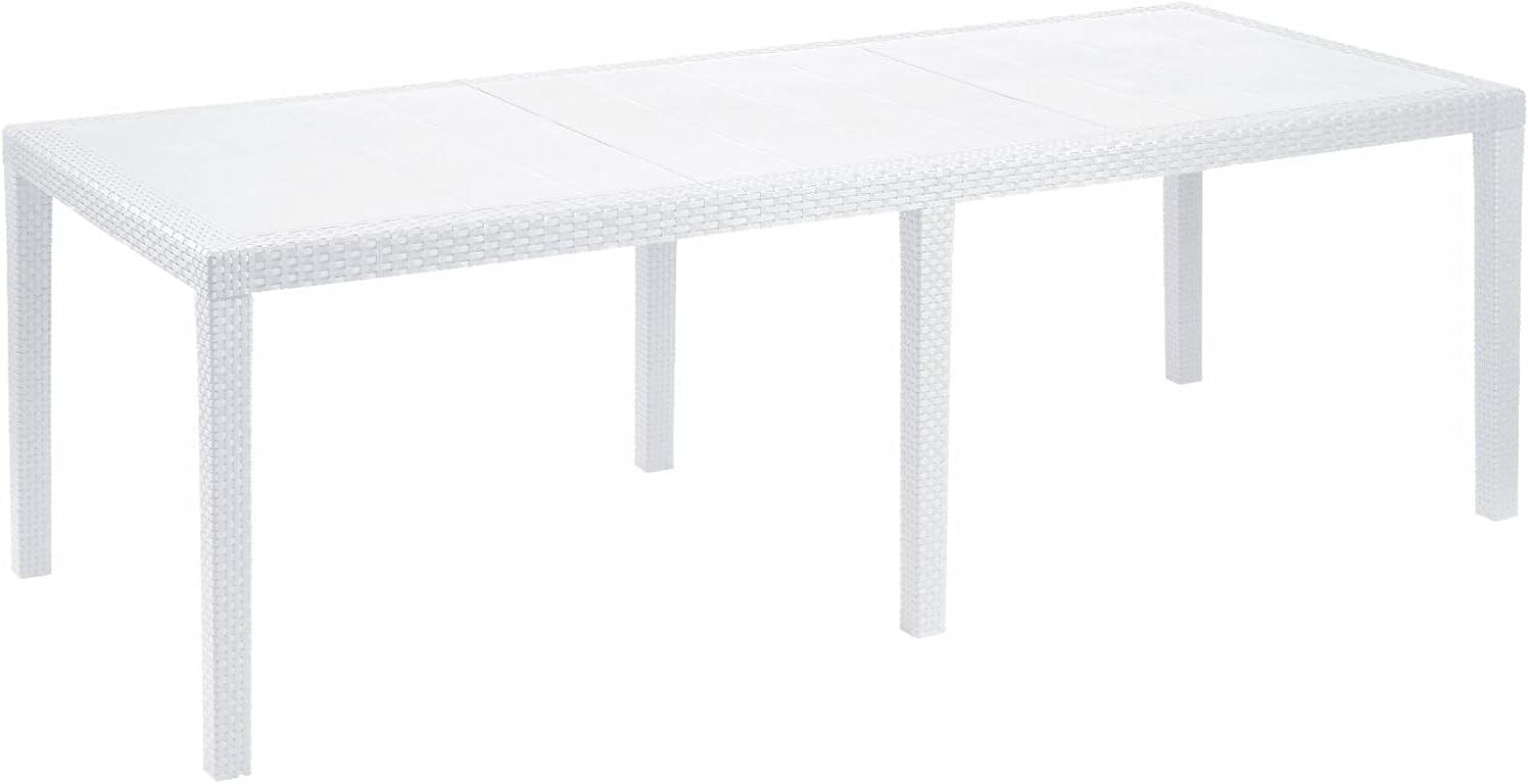 Dmora - Roma - 150/220x90x72 cm - Table extérieur extensible rotin blanc