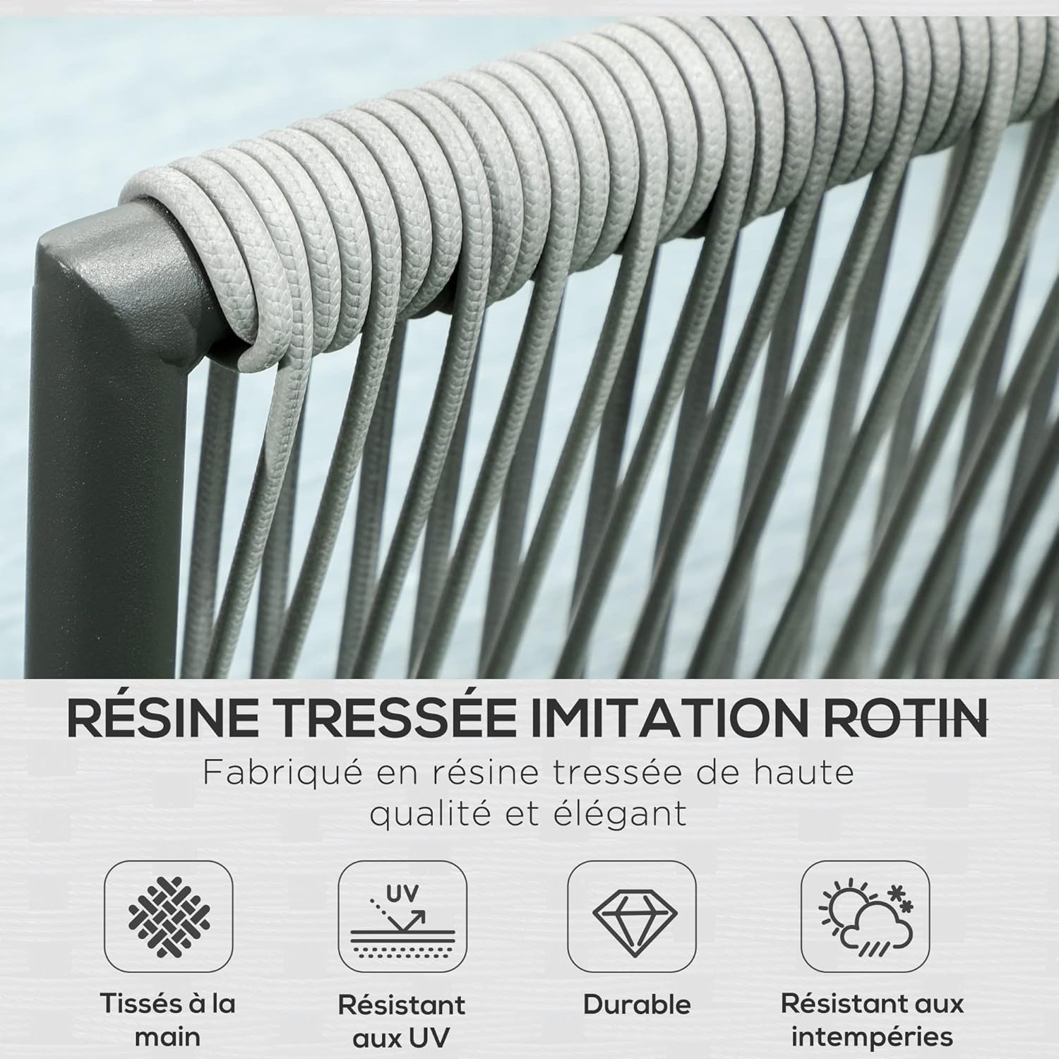 Outsunny - Salon de jardin d'angle résine tressée 4 places - alu, coussins inclus, gris