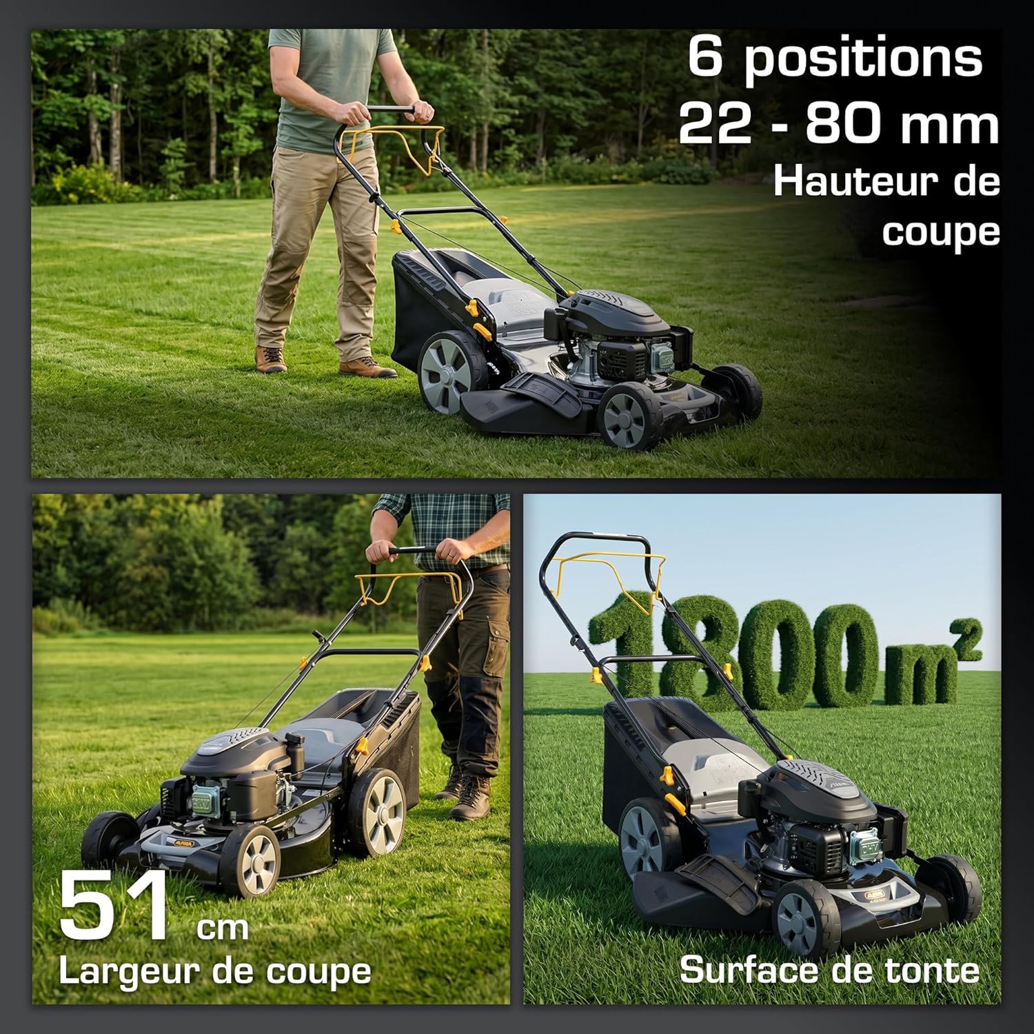 ALPINA AL5 51 SAQ Tondeuse à Gazon tractée - Moteur 166cc, Largeur de Coupe 51cm, bac de ramassage 60L, système de Coupe 4 en 1