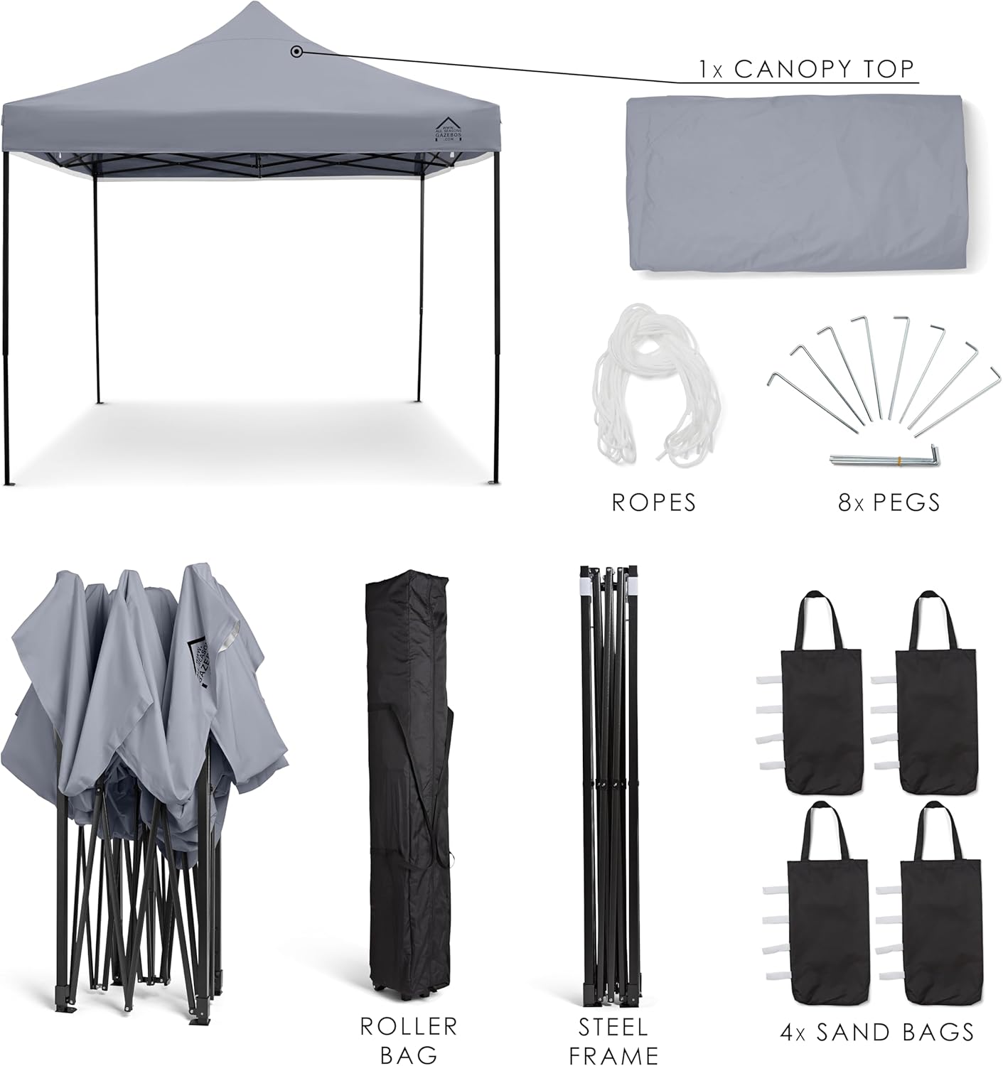 All Seasons Gazebos - Tonnelle série résistante - 3x3m - étanche, gris métallisé