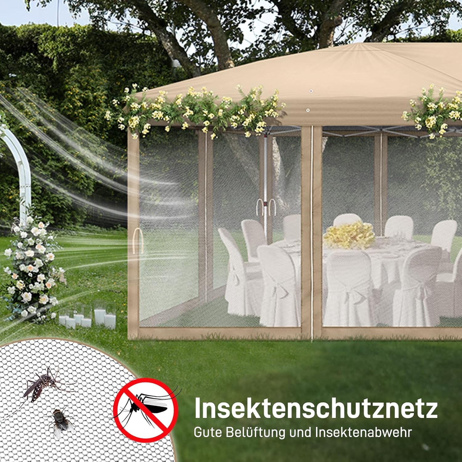 LEADZM - Tonnelle pliante série référence - 3x6m - imperméable, UV 50+, hauteur ajustable, 6 moustiquaires