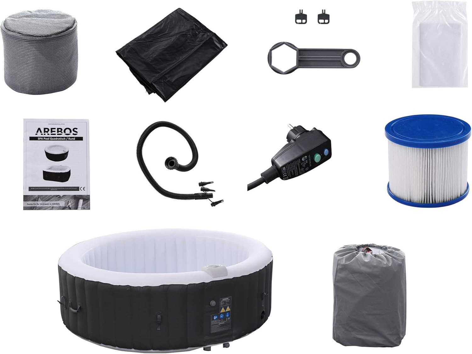 Arebos - spa gonflable rond 208 cm - 6 pers, 130 jets, 1000L, chauffage