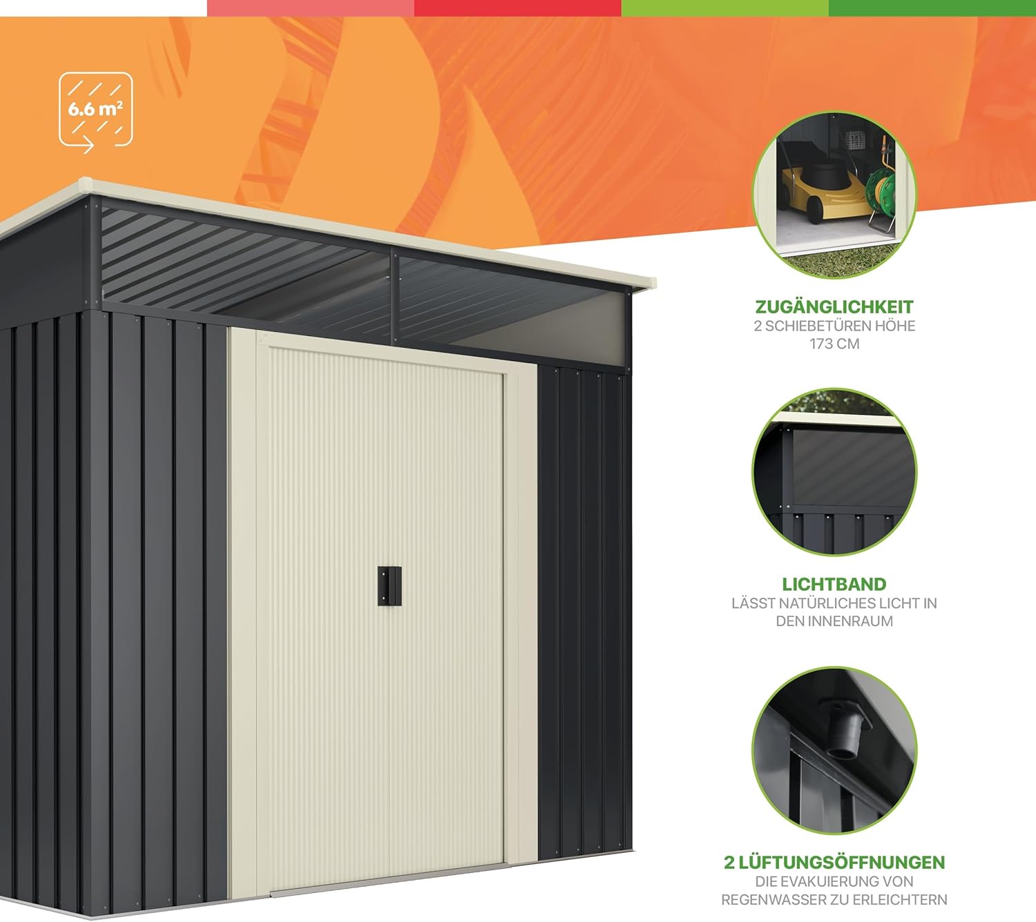 Wasabi - Stark - 279x238x203cm - abri métal 6.6m², fenêtre, porte double, toit plat