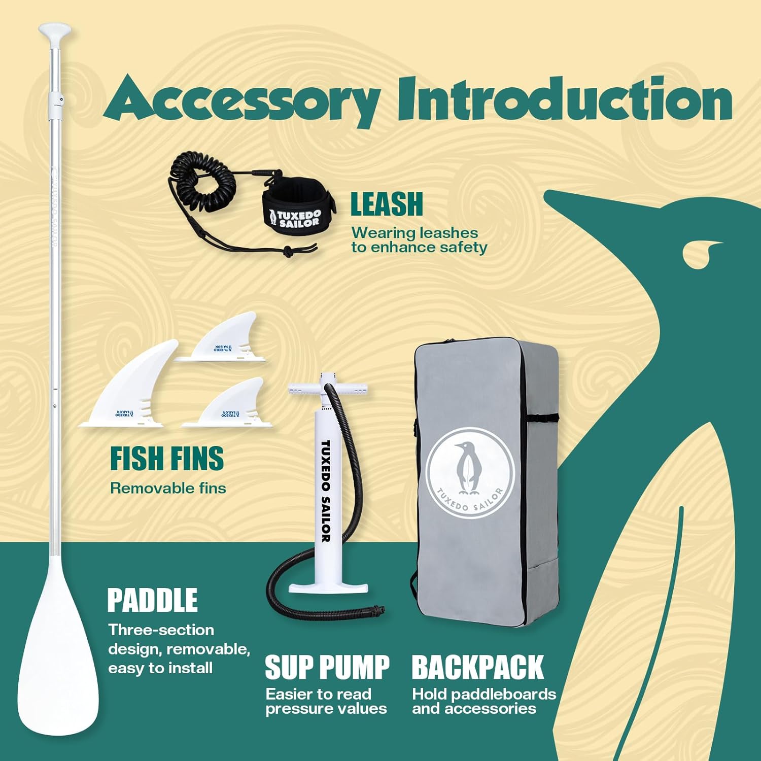 Tuxedo Sailor - Paddle gonflable adulte - planche SUP avec accessoires complets