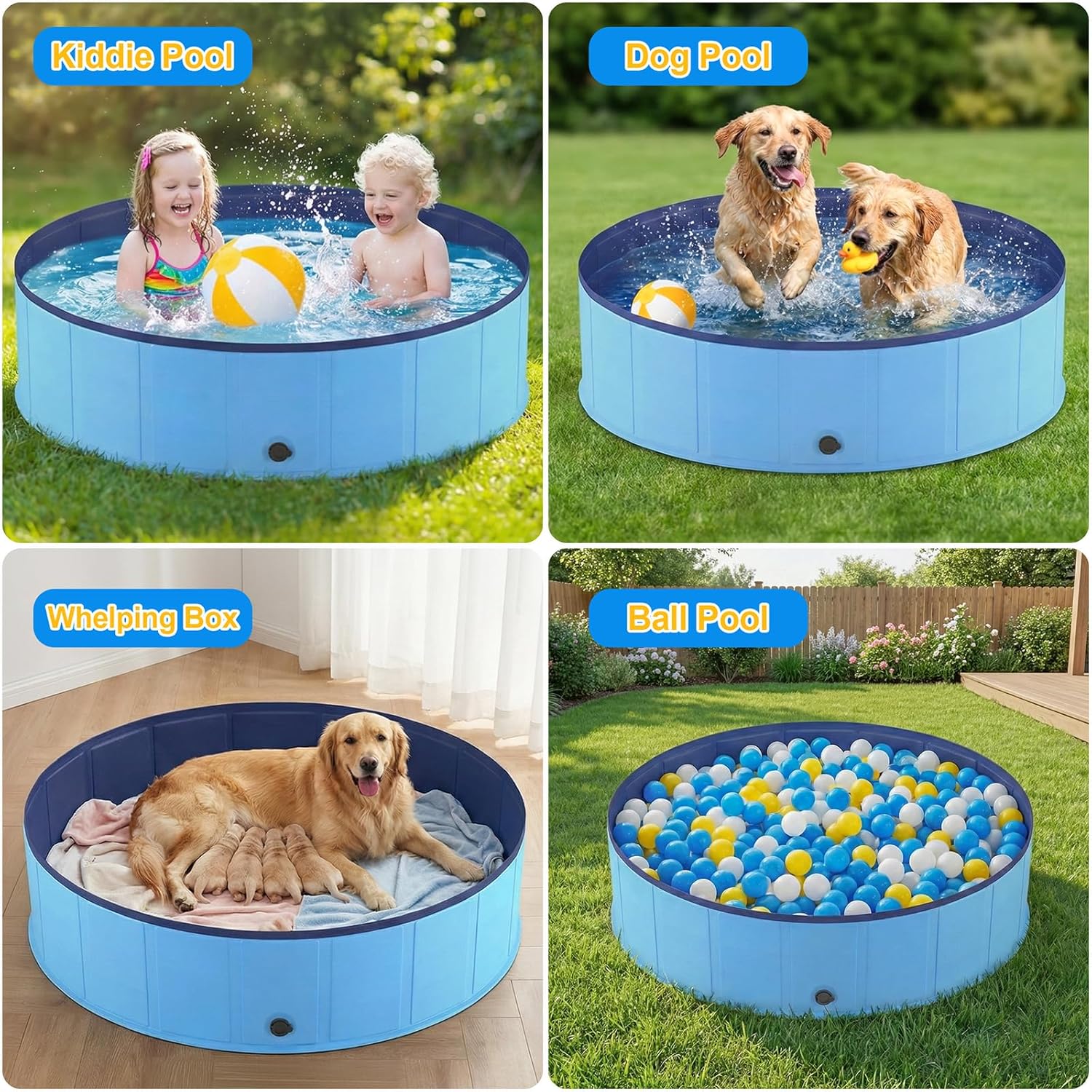 Piscine pliable pour chien - 100x30cm - antidérapante, drainage rapide, robuste