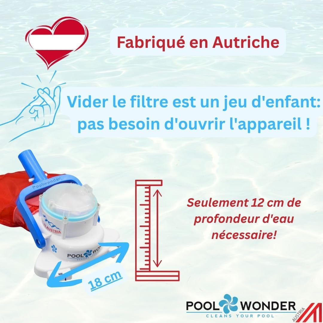 Poolwonder - Cleverix série - 2 m - aspirateur piscine batterie, super maniable