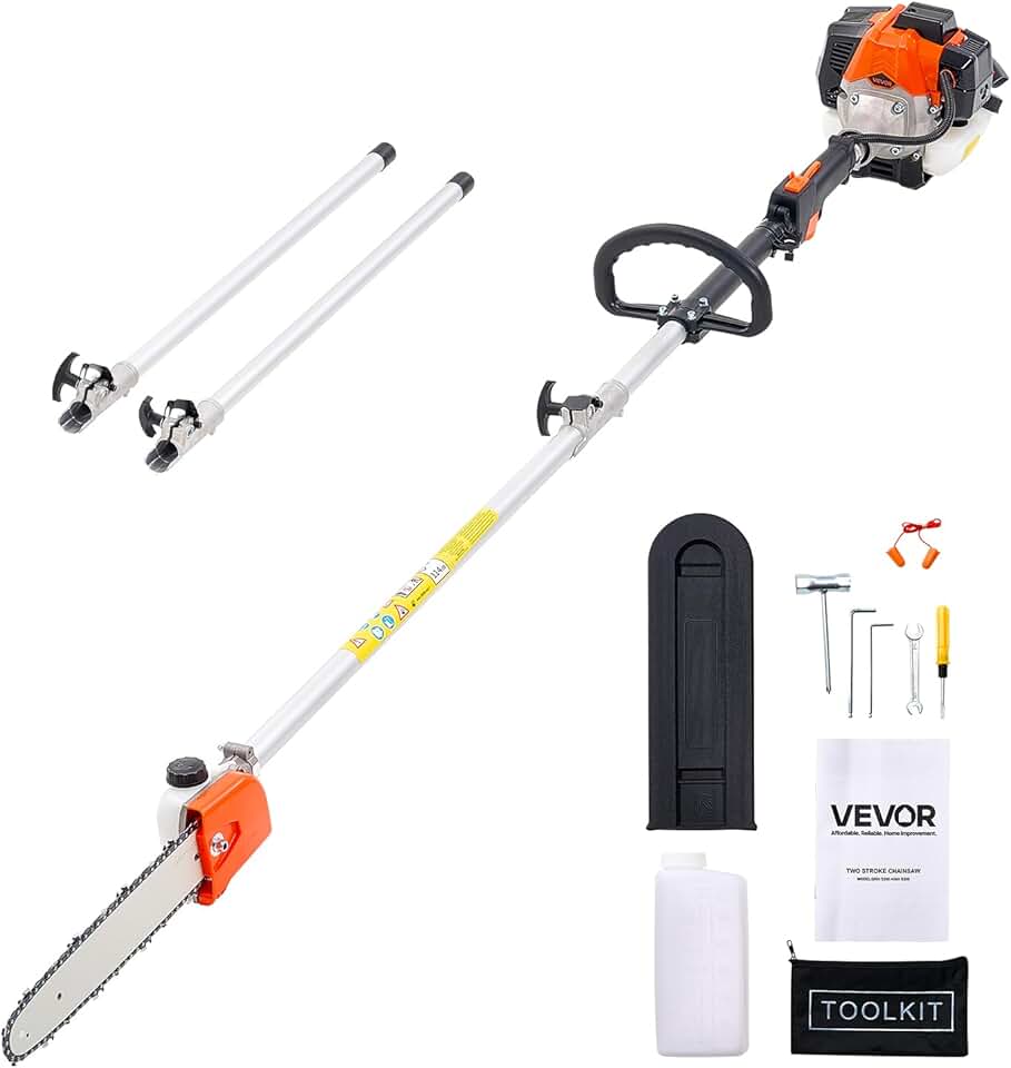 VEVOR - élagueuse thermique 25cc - perche extensible 2,12-3,62m, guide 30,5cm, réservoir 650ml