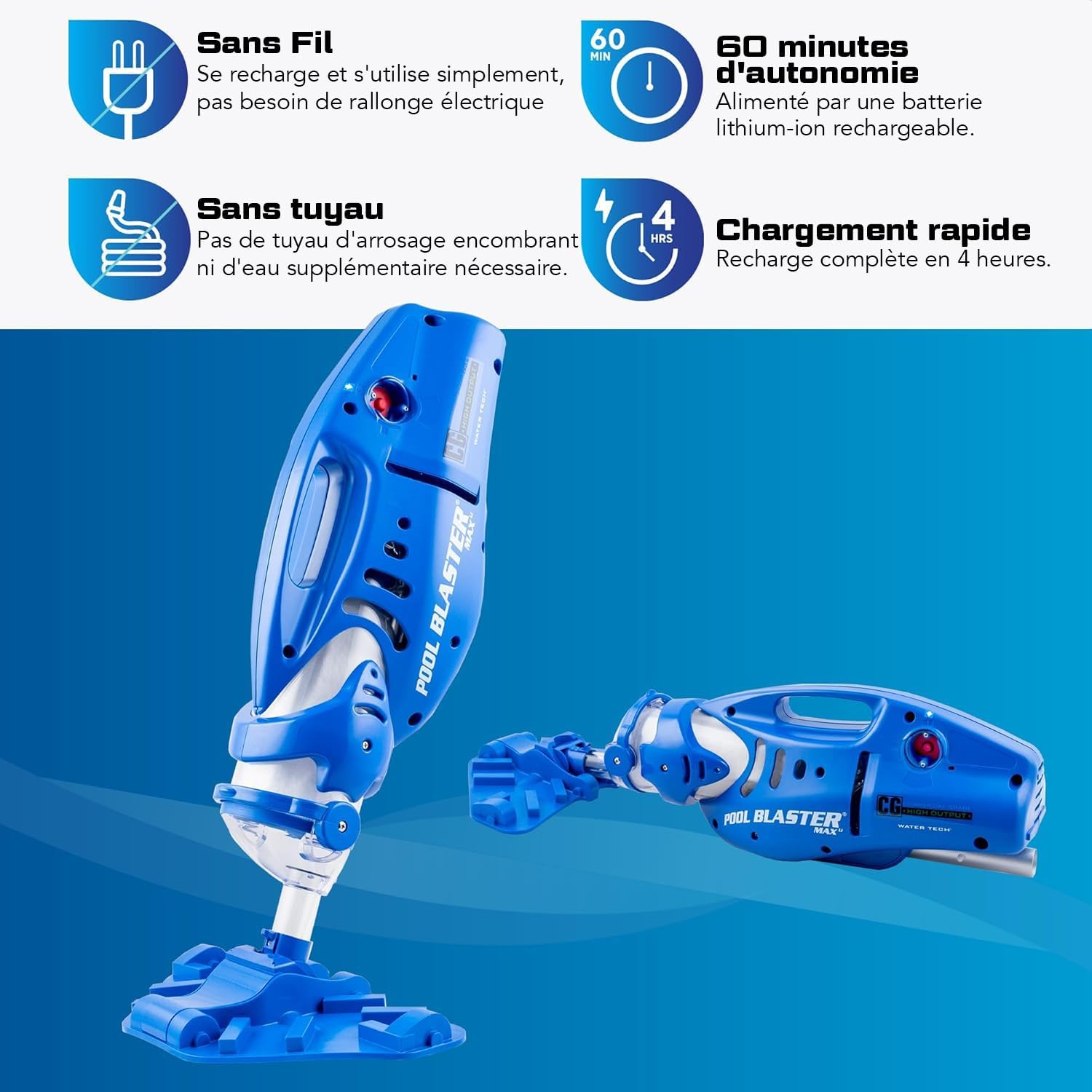 Water Tech - Pool Blaster Max Li - aspirateur piscine sans fil, puissance accrue, moteur P30, spa, CG