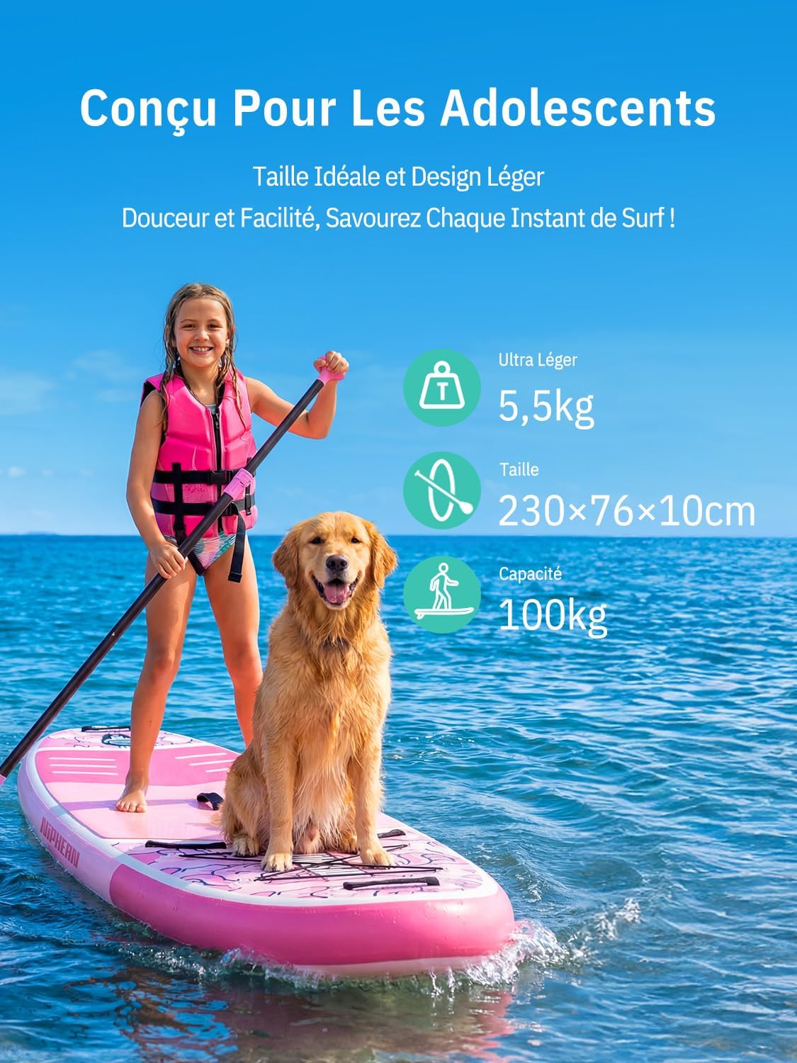 Niphean Paddle Gonflable Adulte avec Tous Les Accessoires, 320cm Planches de Stand Up Paddle Gonflables pour Tous Les Niveaux, Sup avec Capacité 200 kg pour 2 Personnes, Paddle Gonflable avec Siège