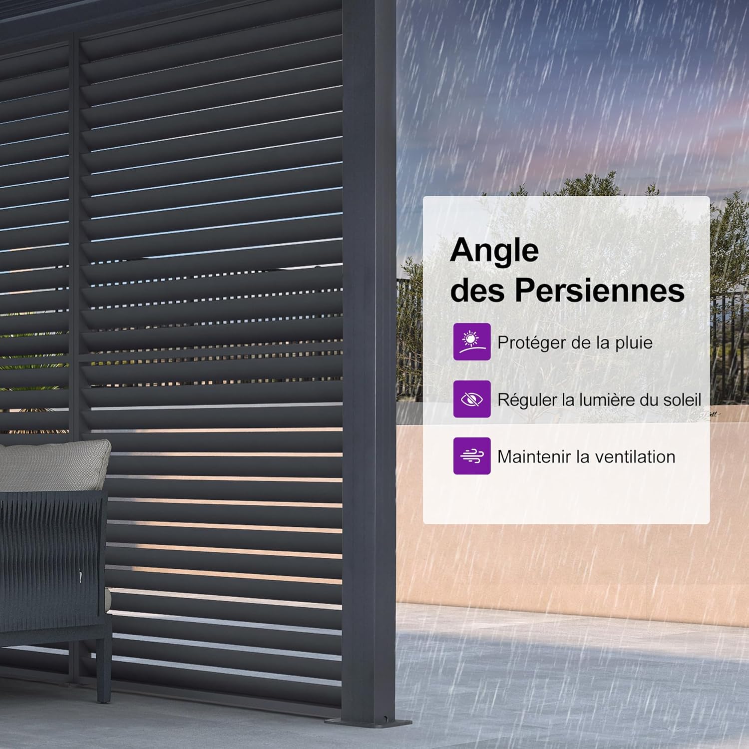 PURPLE LEAF - Pergola bioclimatique 4,6x3,3 m, alu, persiennes fixes