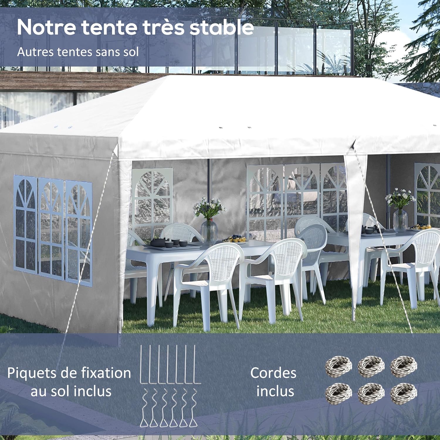 Outsunny - pavillon pliante 3x6m - 3 côtés détachables, sac inclus