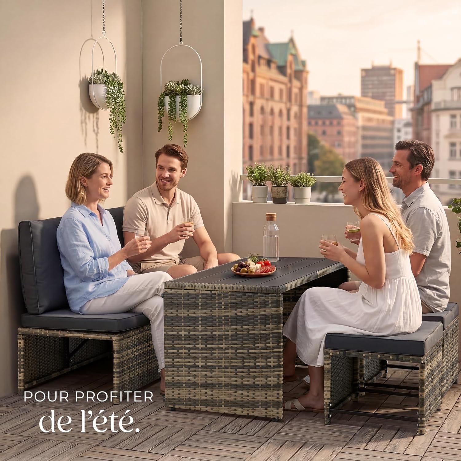 tectake - Salon de jardin modulable 2en1 4 places - canape exterieur, encastrable, table et chaises