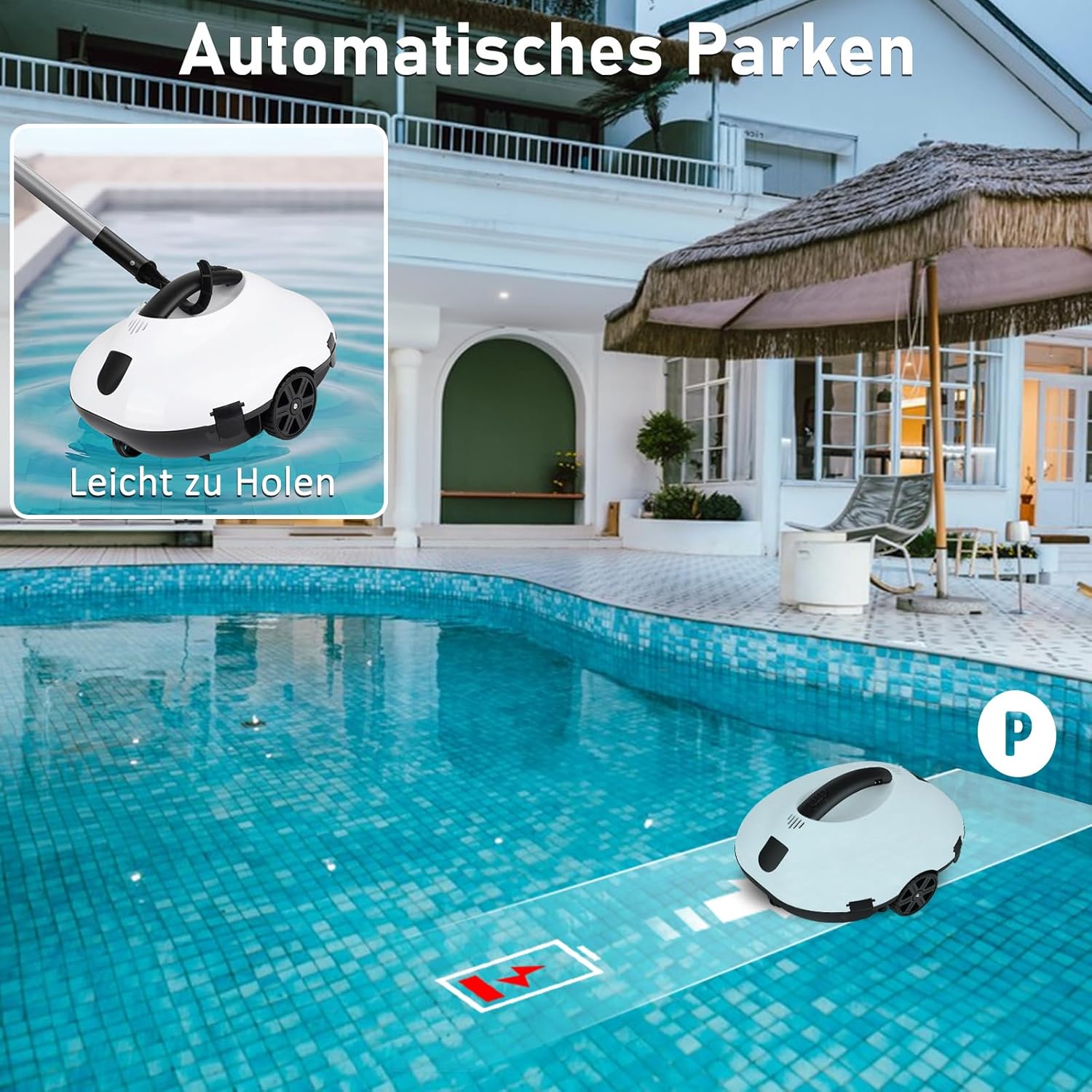 COOLWEST – Robot piscine sans fil, 130 min, stationnement auto
