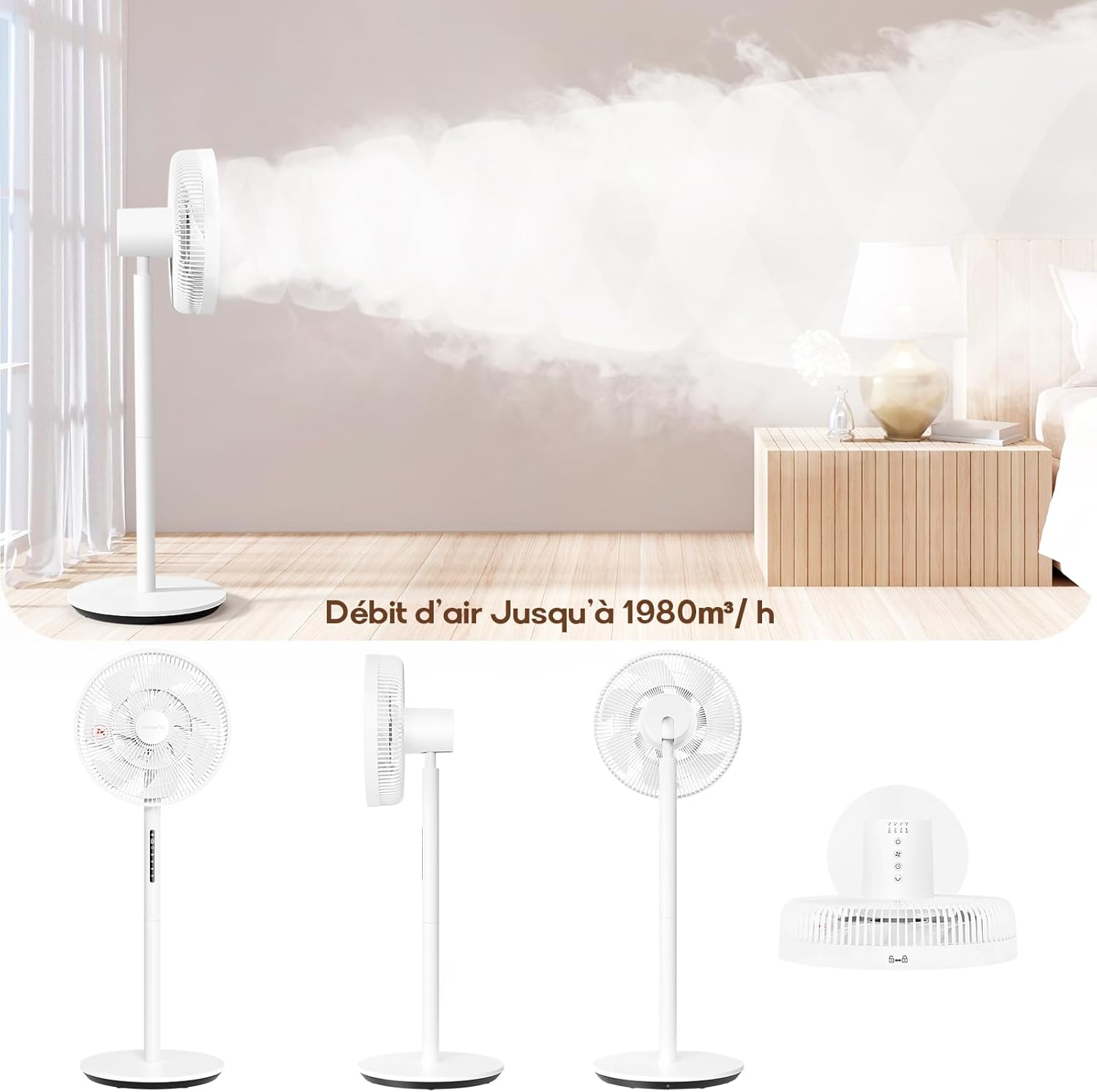LeaderPro - ventilateur sur pied 120cm - 8 vitesses, télécommande, moteur DC