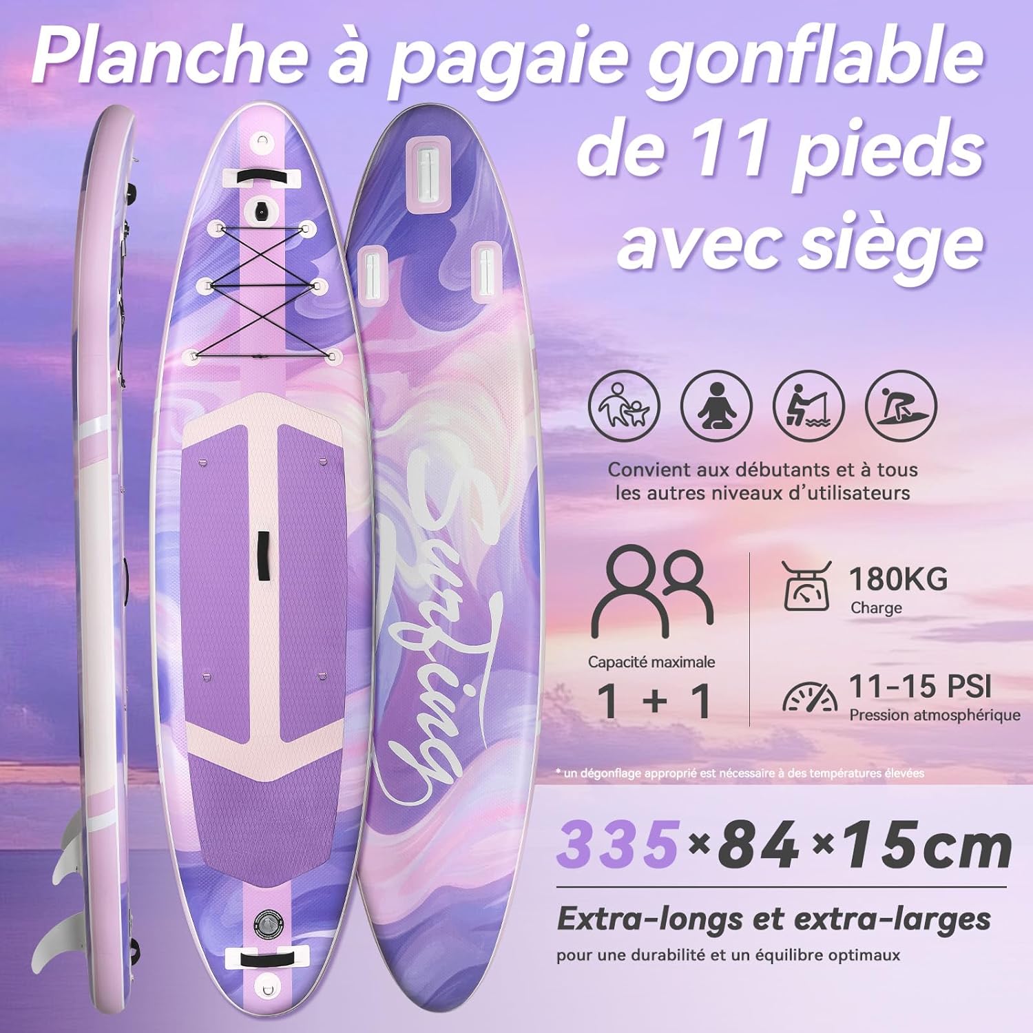 YU YUSING - Paddle Gonflable Série Adulte - 320/335cm - 2 personnes, siège kayak, pagaie alu, support caméra, jusqu'à 15