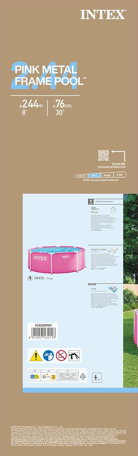 Intex - Piscine métal série 28290ND - 2,44x0,76m - structure rose, 28290ND