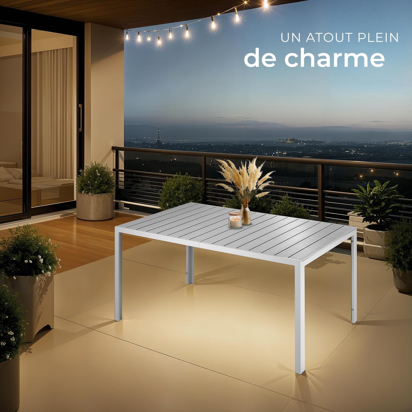 tectake - Table à manger aluminium aspect bois 150x90x74,5cm résistante
