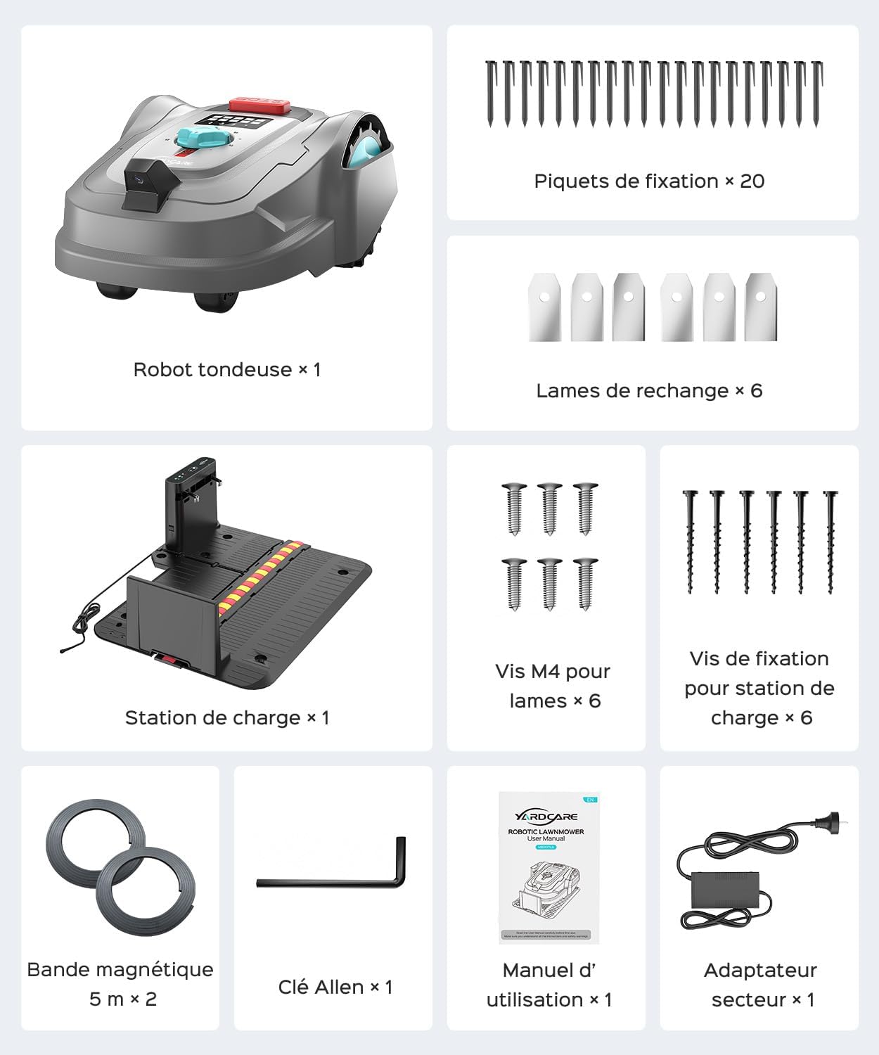 YARDCARE - Tondeuse robot série M800Plus - 800m² - GPS, 3D vision, sans fil, détection 150 obstacles, M800Plus