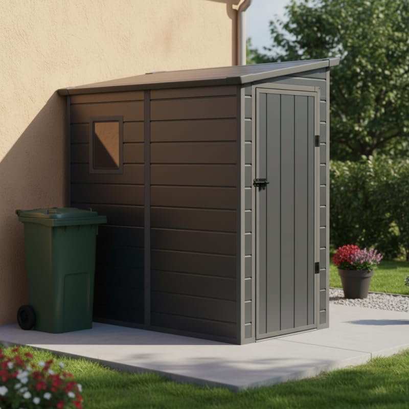 Jôbu - Abri de jardin adossé résine 2,09m², porte verrouillable, fenêtre, acier galvanisé